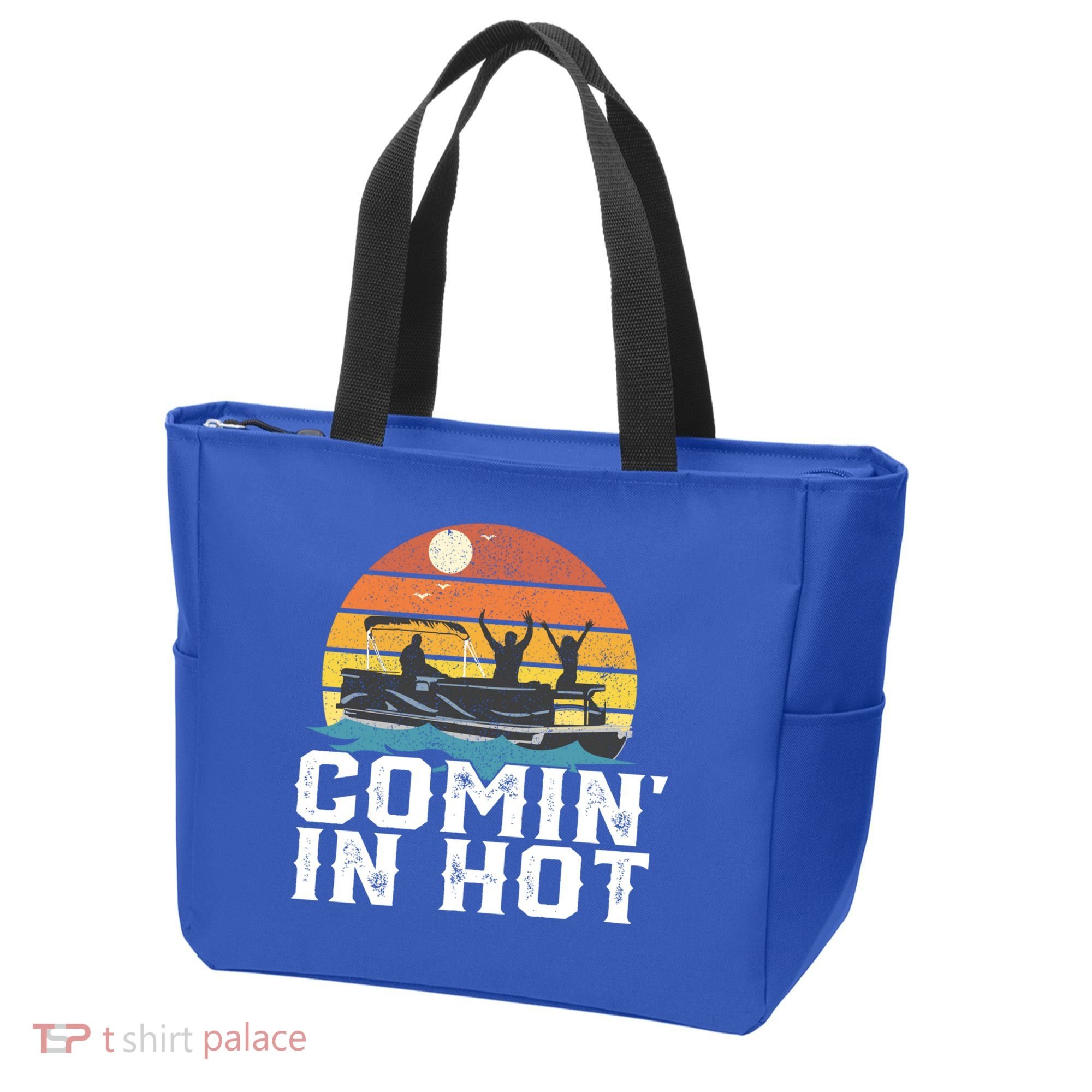 Comin In Hot Pontoon Boat Gif Funny Boating Lake Gift For Dad Gift Tote Bag