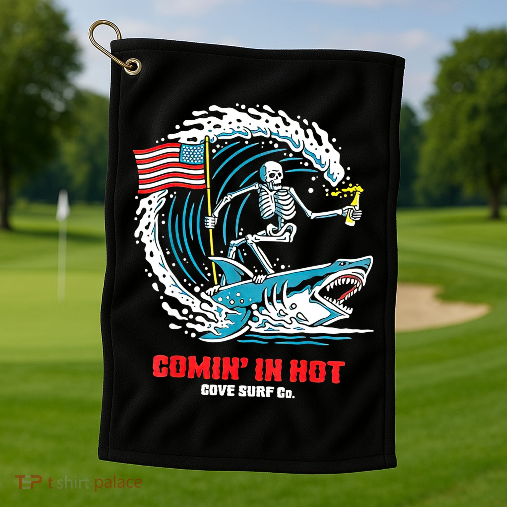 Comin In Hot Cove Surf Co Golf Towel