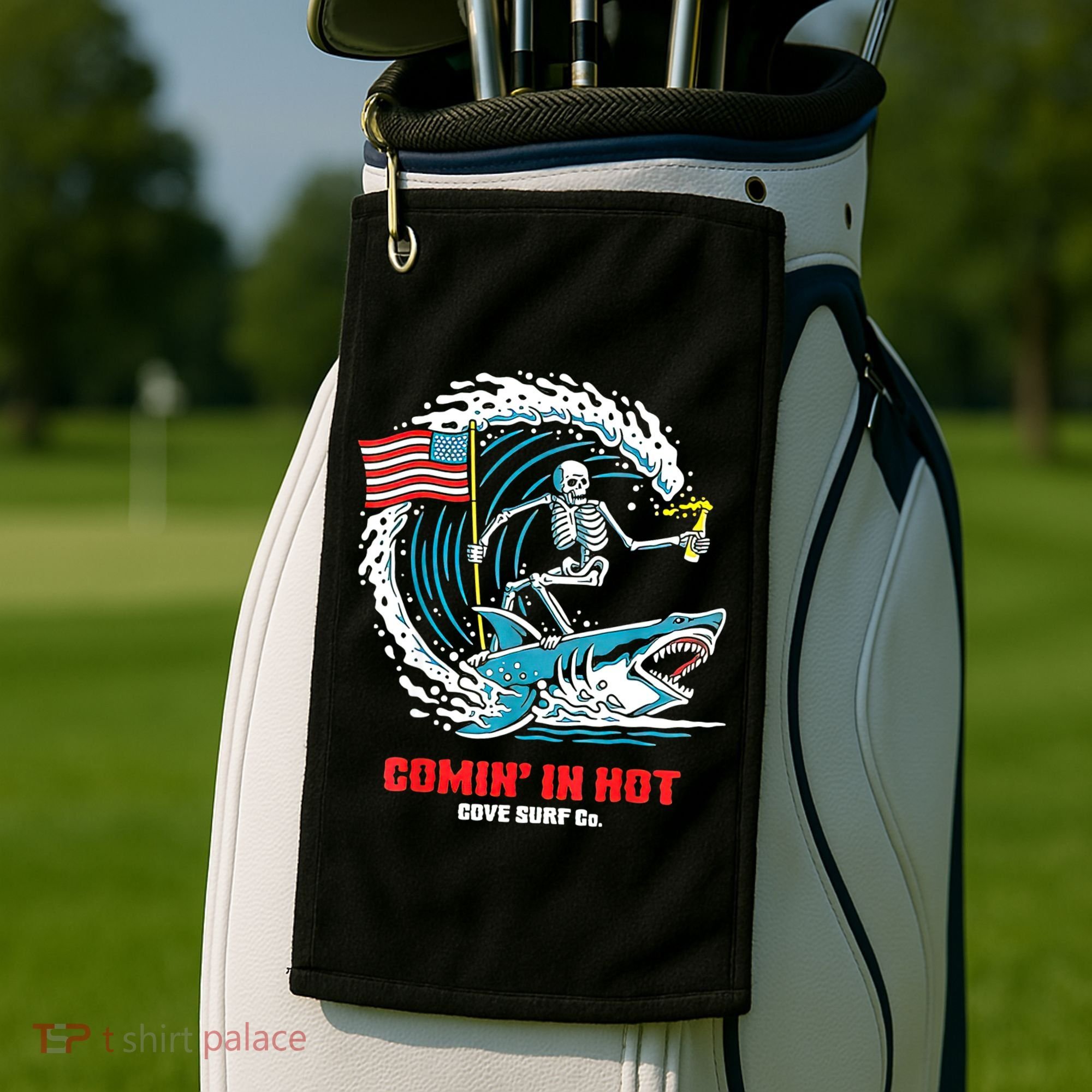 Comin In Hot Cove Surf Co Golf Towel
