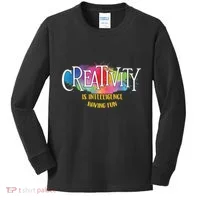 Creativity Is Intelligence Having Fun Artist Drawing Arts Kids Long Sleeve Shirt thumb 0