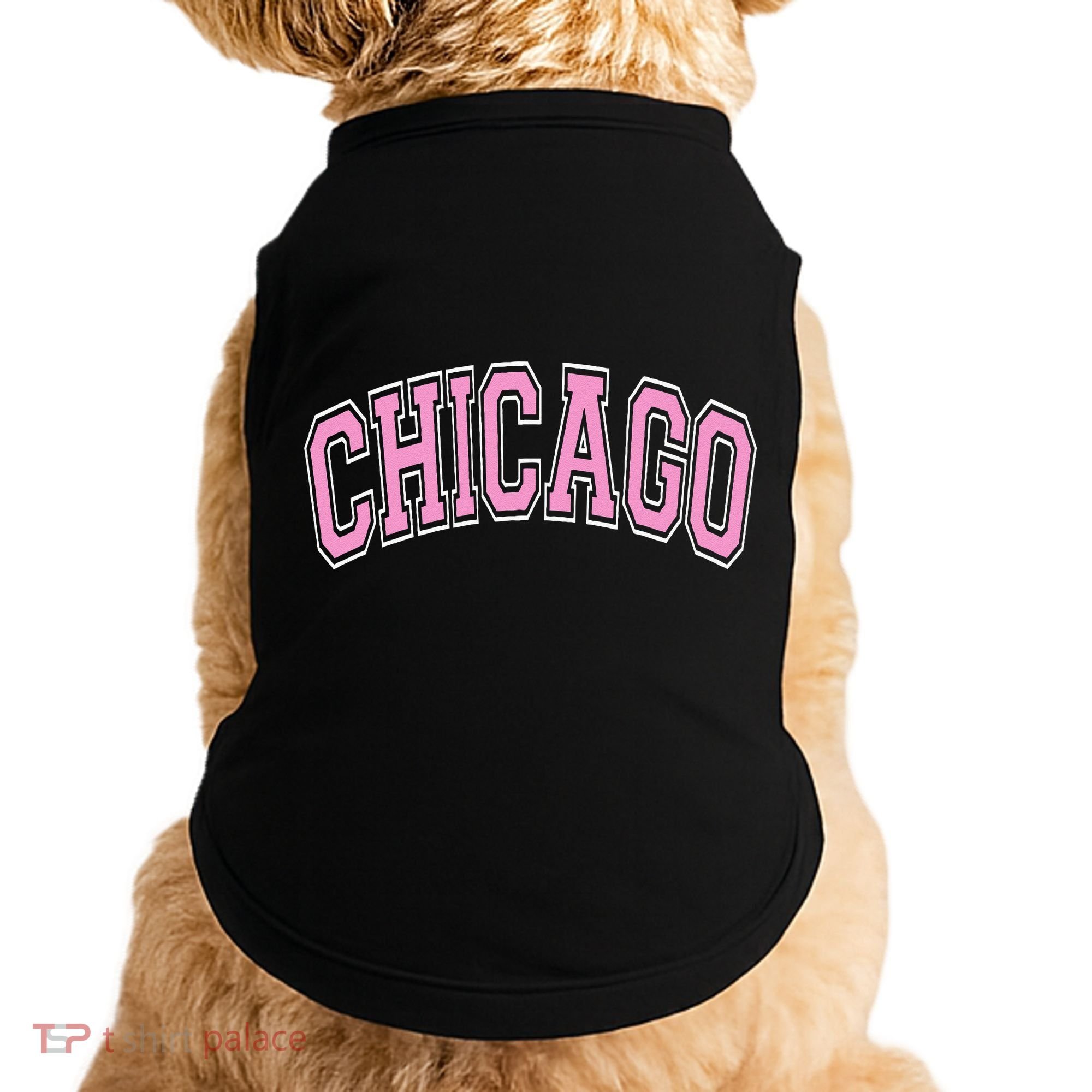 Chicago Illinois IL Varsity Style Pink Text Doggie Tank