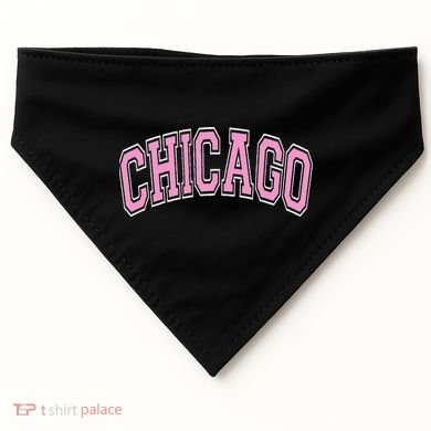 Chicago Illinois IL Varsity Style Pink Text USA-Made Doggie Bandana