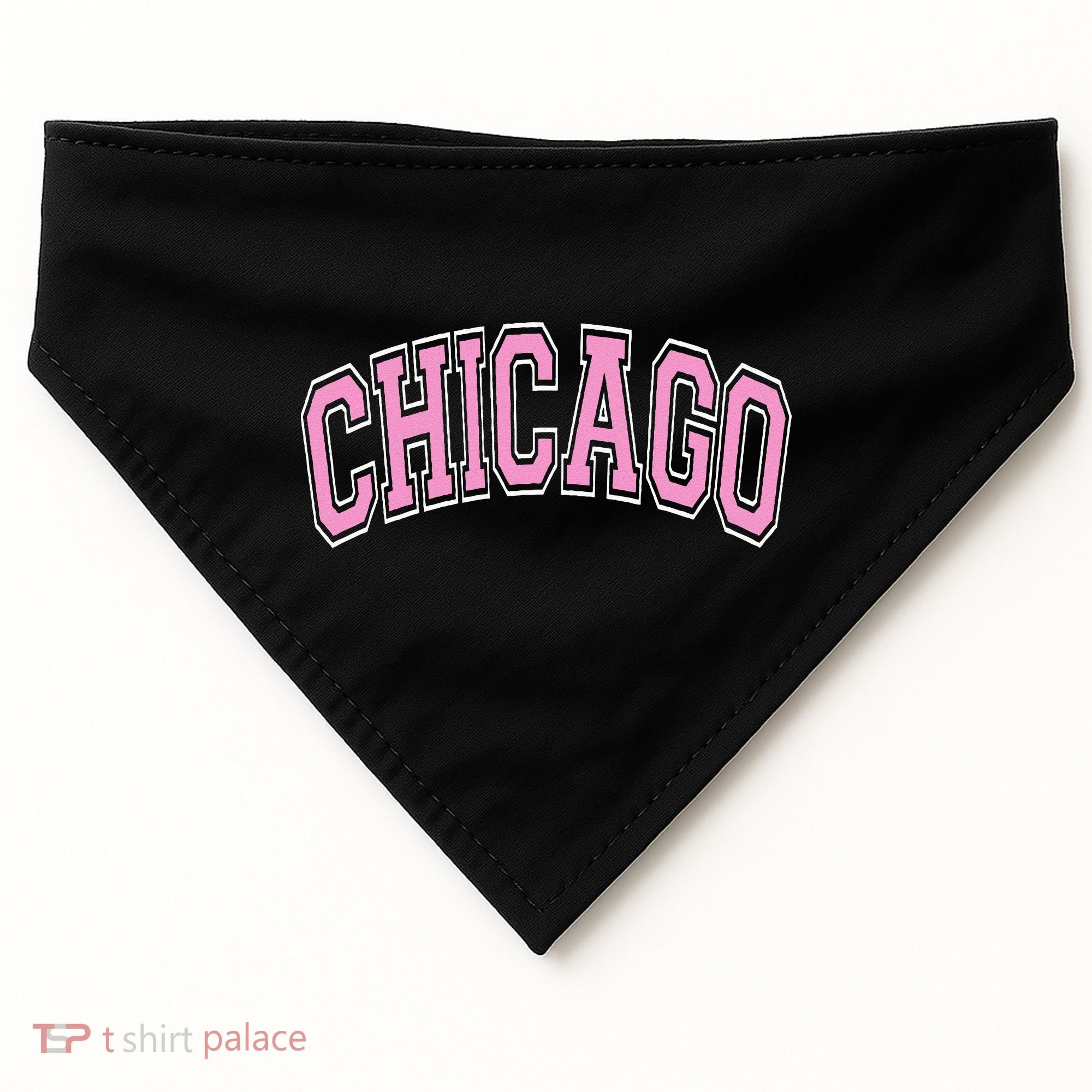 Chicago Illinois IL Varsity Style Pink Text USA-Made Doggie Bandana