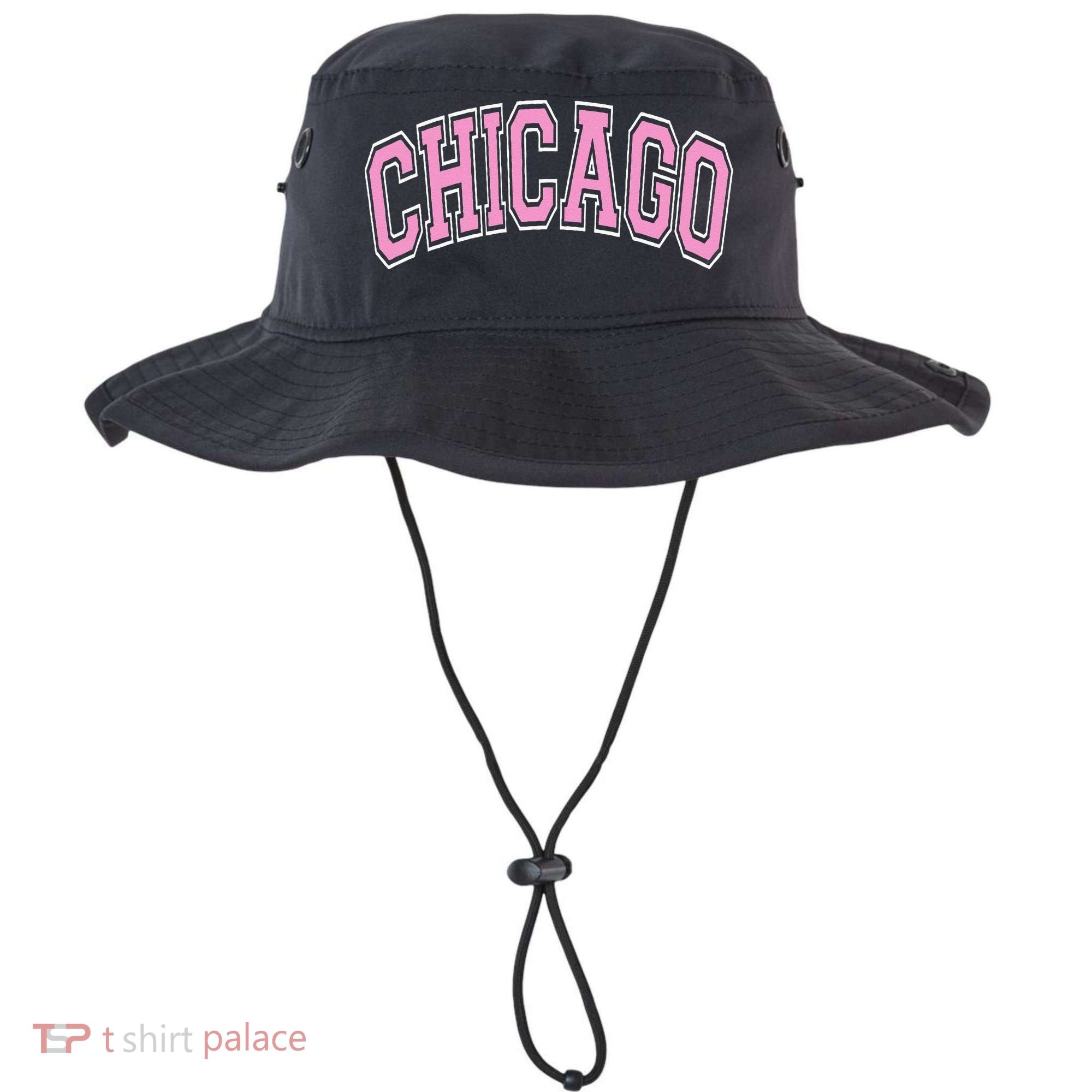 Chicago Illinois IL Varsity Style Pink Text Bucket Hat