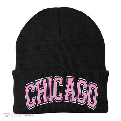 Chicago Illinois IL Varsity Style Pink Text Beanie