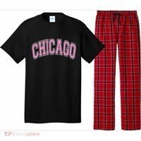 Chicago Illinois IL Varsity Style Pink Text Pajama Set thumb 0