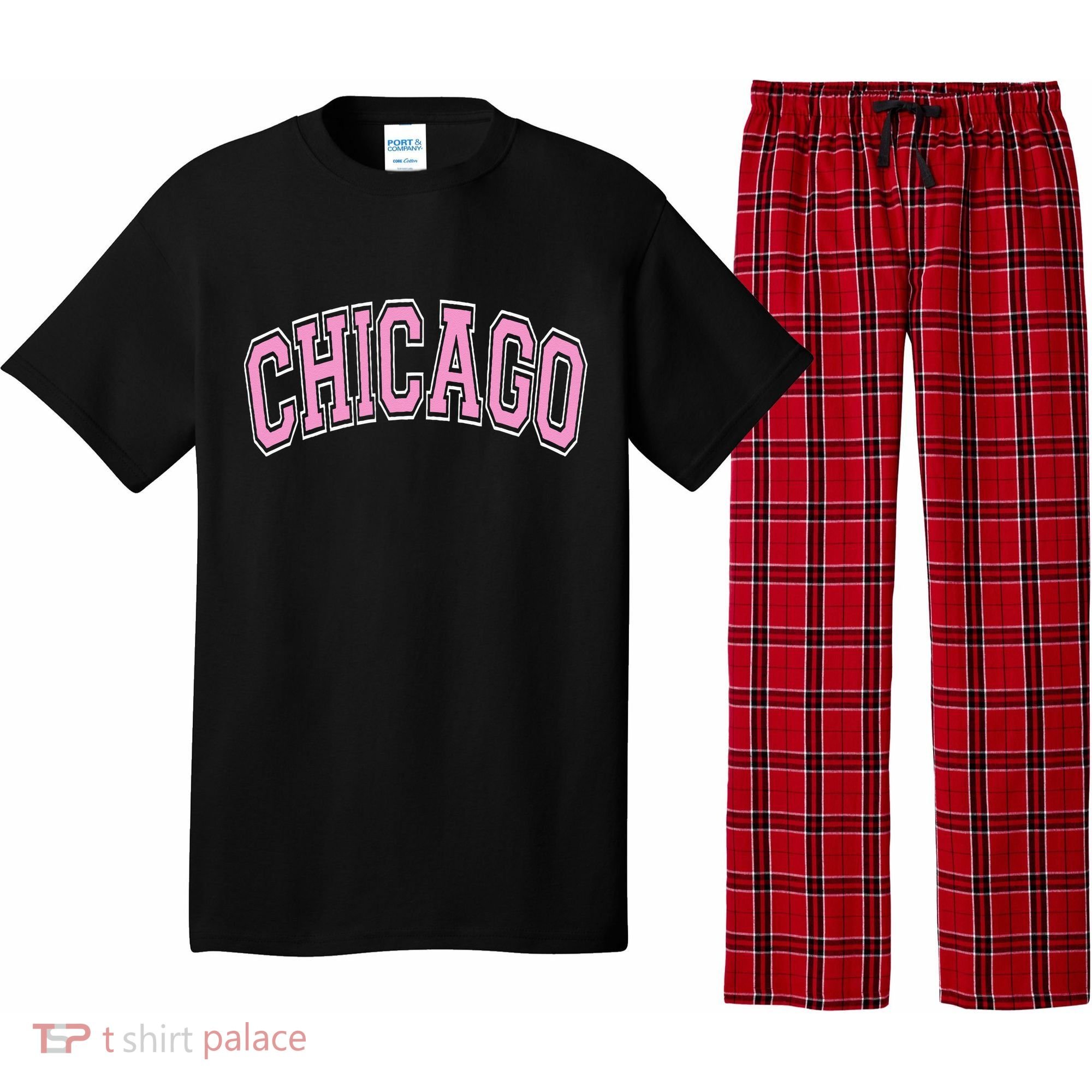 Chicago Illinois IL Varsity Style Pink Text Pajama Set