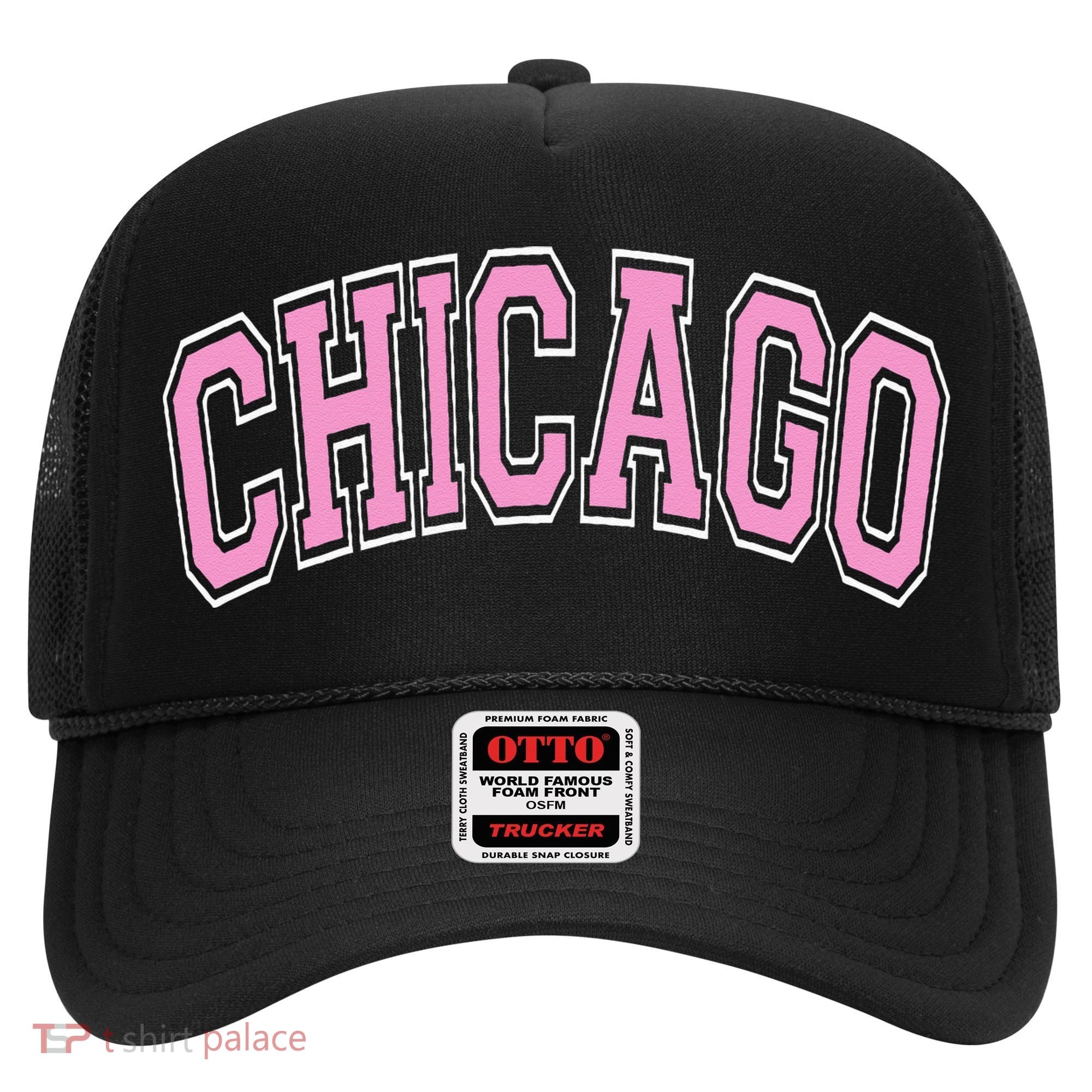 Chicago Illinois IL Varsity Style Pink Text Hat