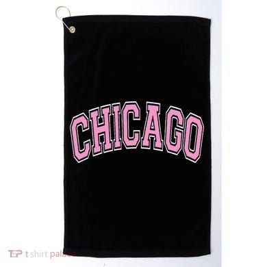 Chicago Illinois IL Varsity Style Pink Text Golf Towel