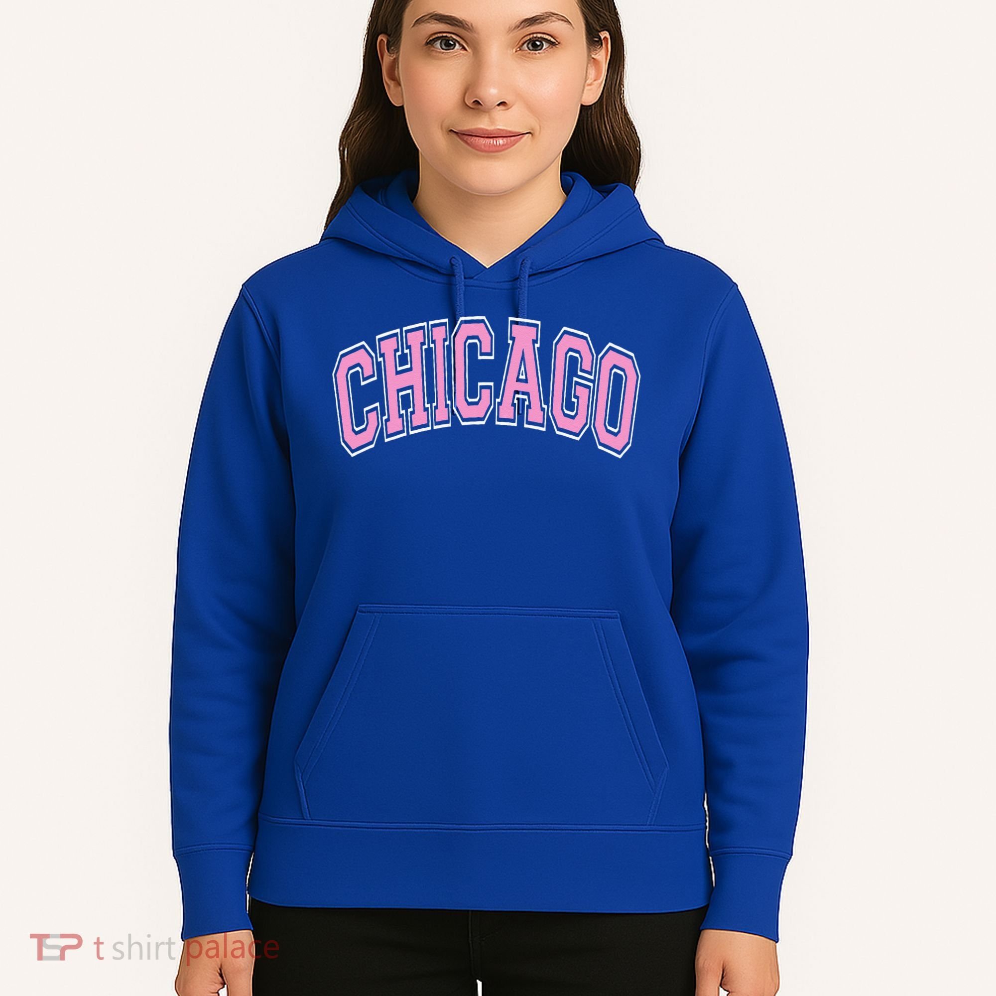 Chicago Illinois IL Varsity Style Pink Text Hoodie