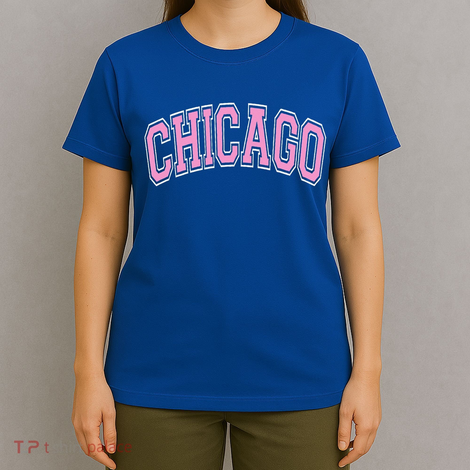 Chicago Illinois IL Varsity Style Pink Text T-Shirt