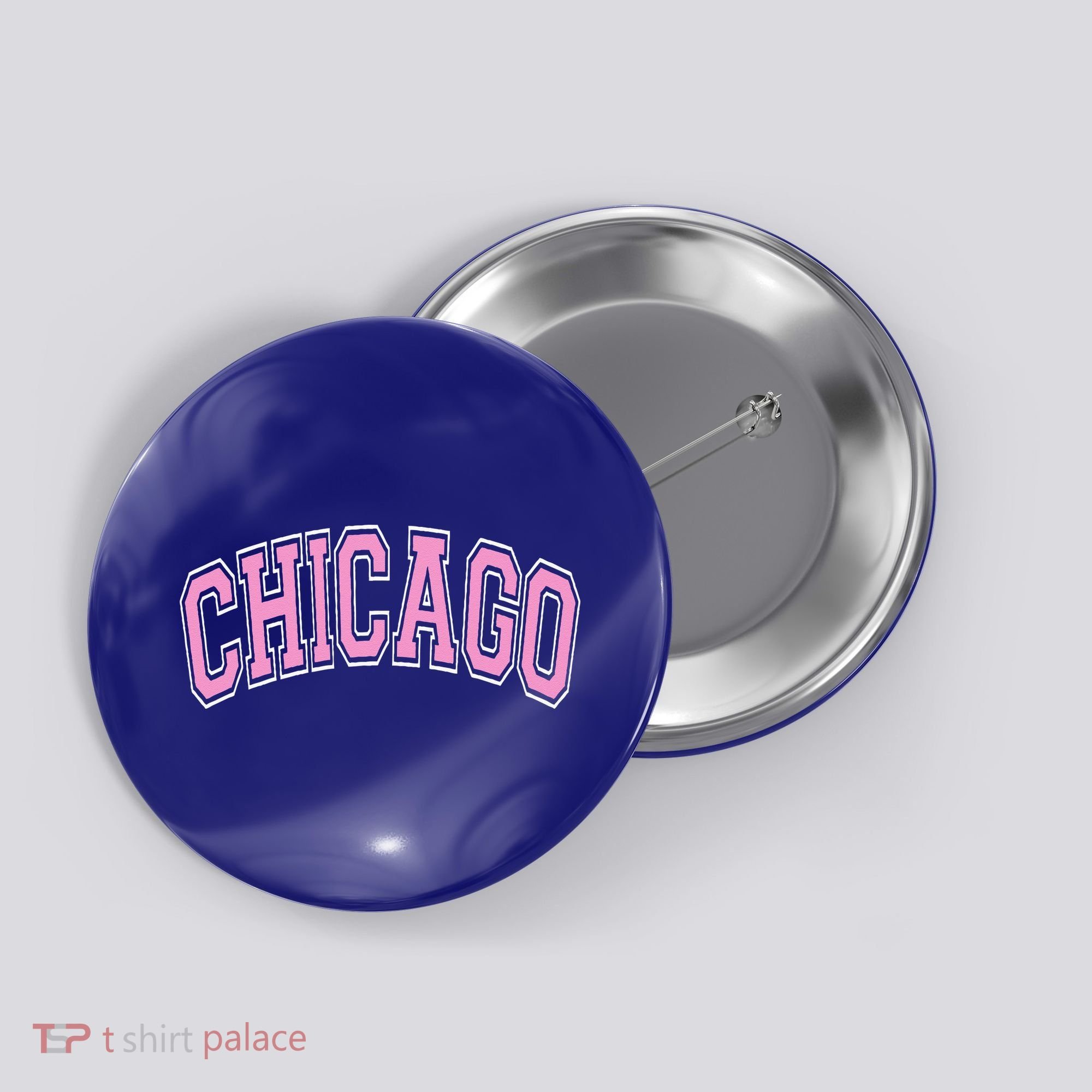 Chicago Illinois IL Varsity Style Pink Text Button