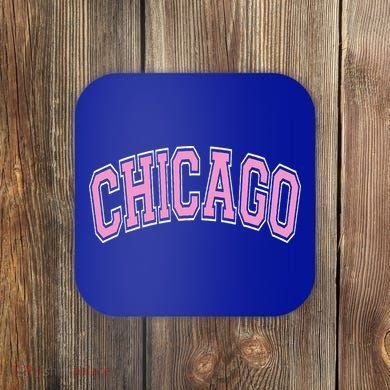 Chicago Illinois IL Varsity Style Pink Text Coaster