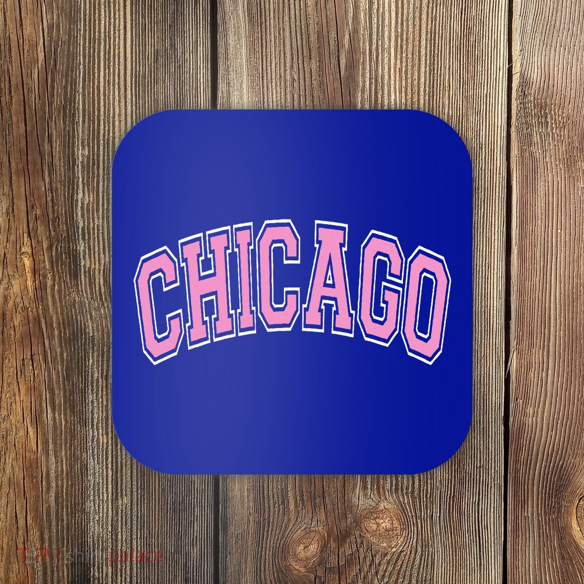 Chicago Illinois IL Varsity Style Pink Text Coaster