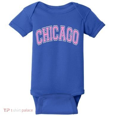 Chicago Illinois IL Varsity Style Pink Text Baby Bodysuit