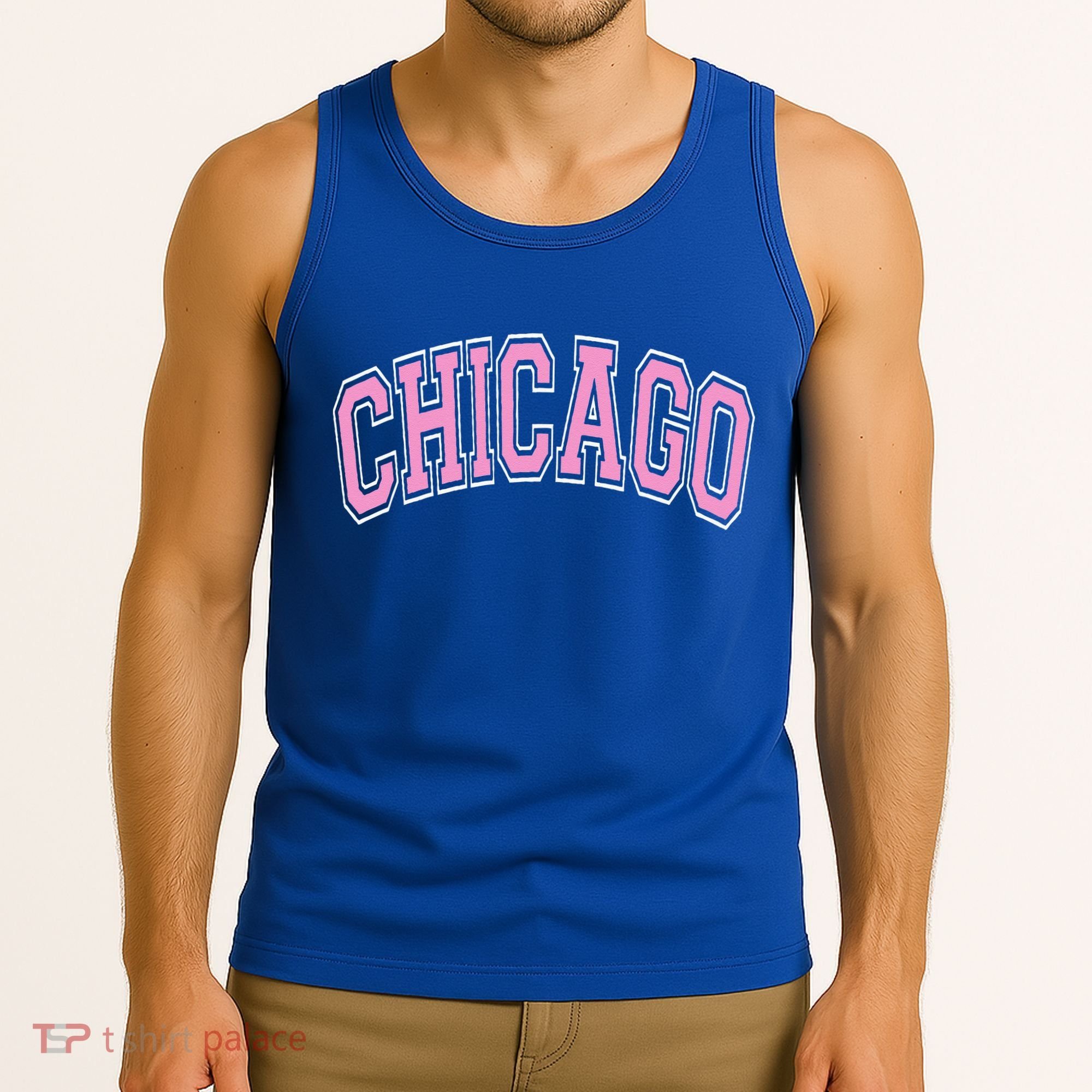 Chicago Illinois IL Varsity Style Pink Text Tank Top