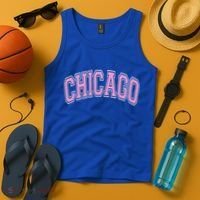 Chicago Illinois IL Varsity Style Pink Text Tank Top thumb 4