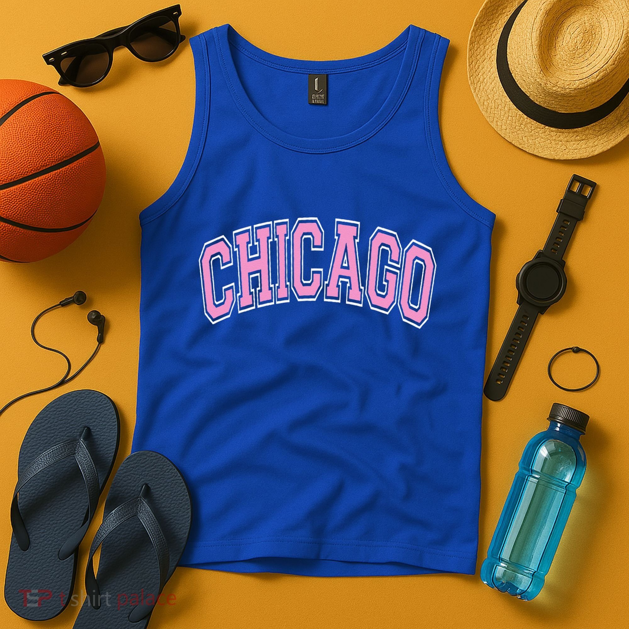 Chicago Illinois IL Varsity Style Pink Text Tank Top