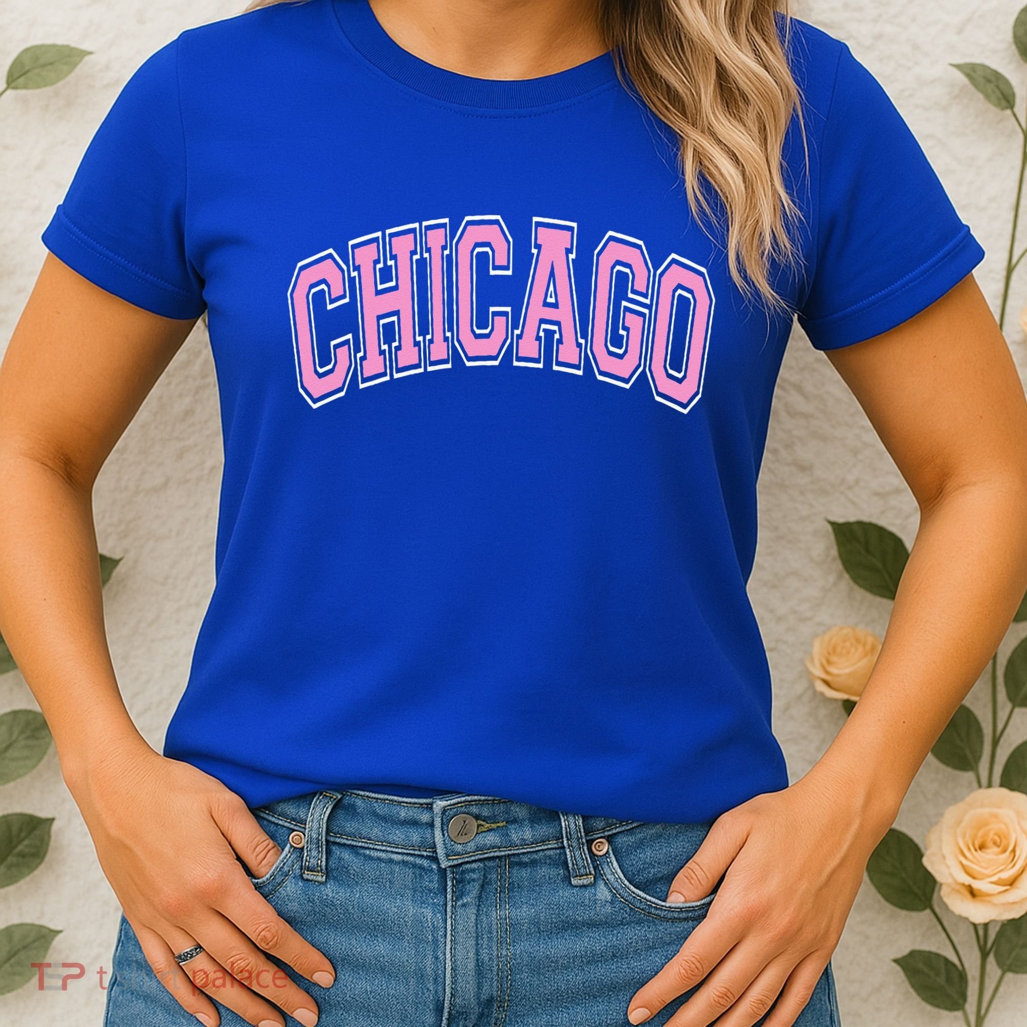 Chicago Illinois IL Varsity Style Pink Text Women's T-Shirt