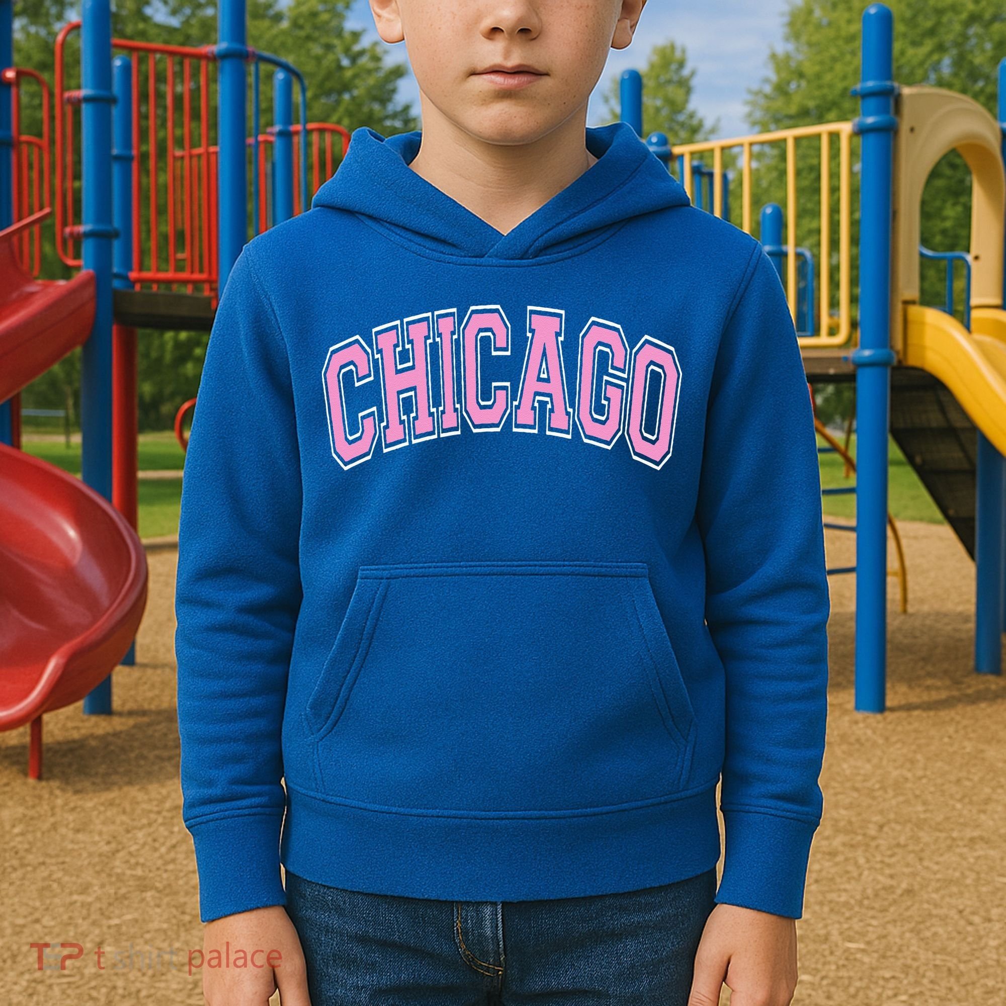 Chicago Illinois IL Varsity Style Pink Text Kids Hoodie