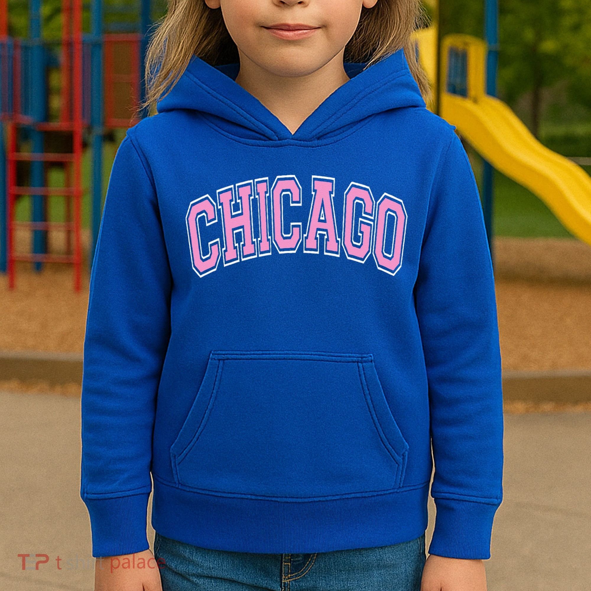 Chicago Illinois IL Varsity Style Pink Text Kids Hoodie