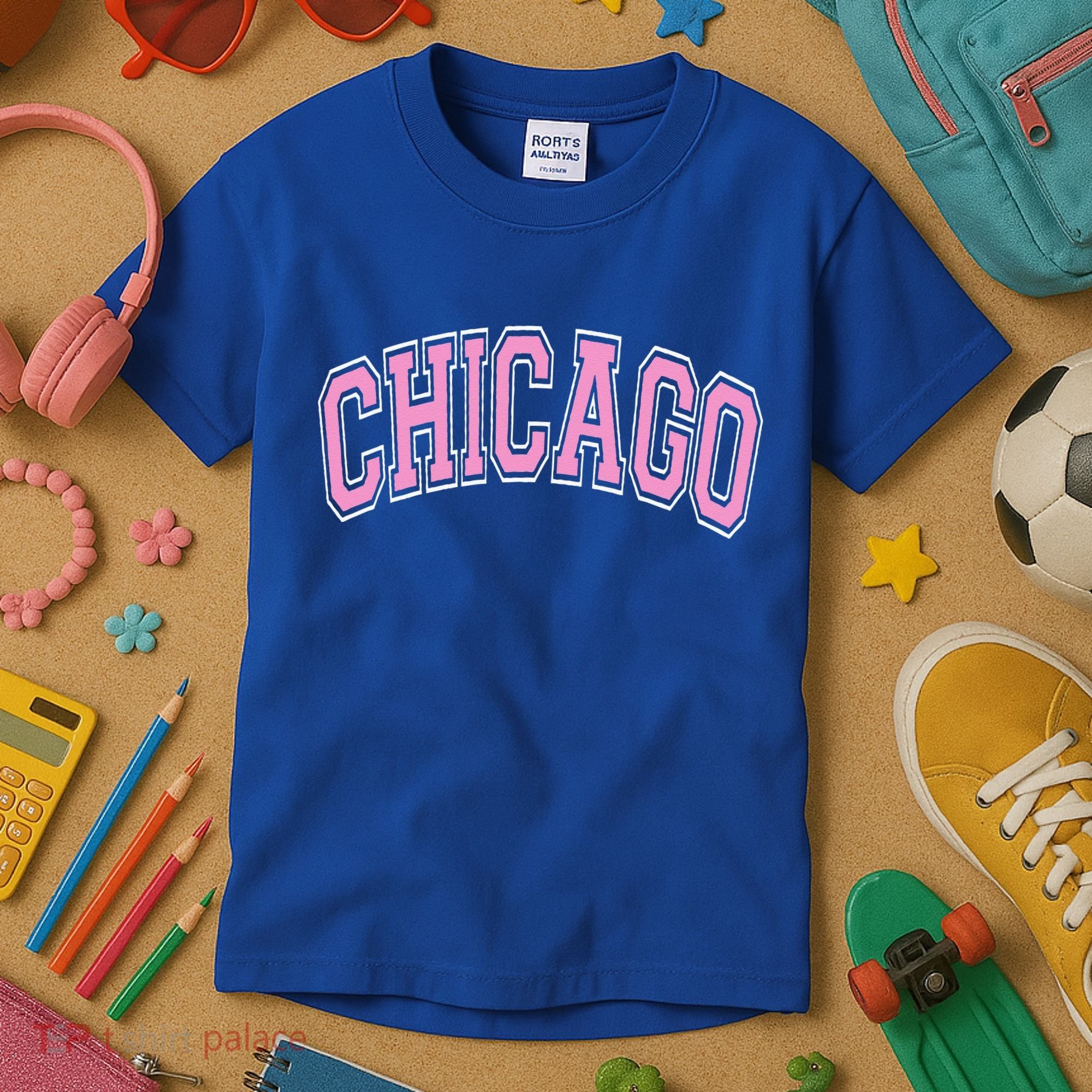 Chicago Illinois IL Varsity Style Pink Text Kids T-Shirt