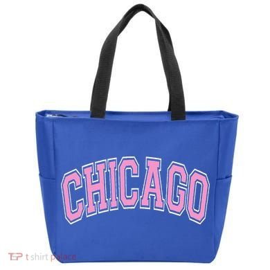 Chicago Illinois IL Varsity Style Pink Text Tote Bag