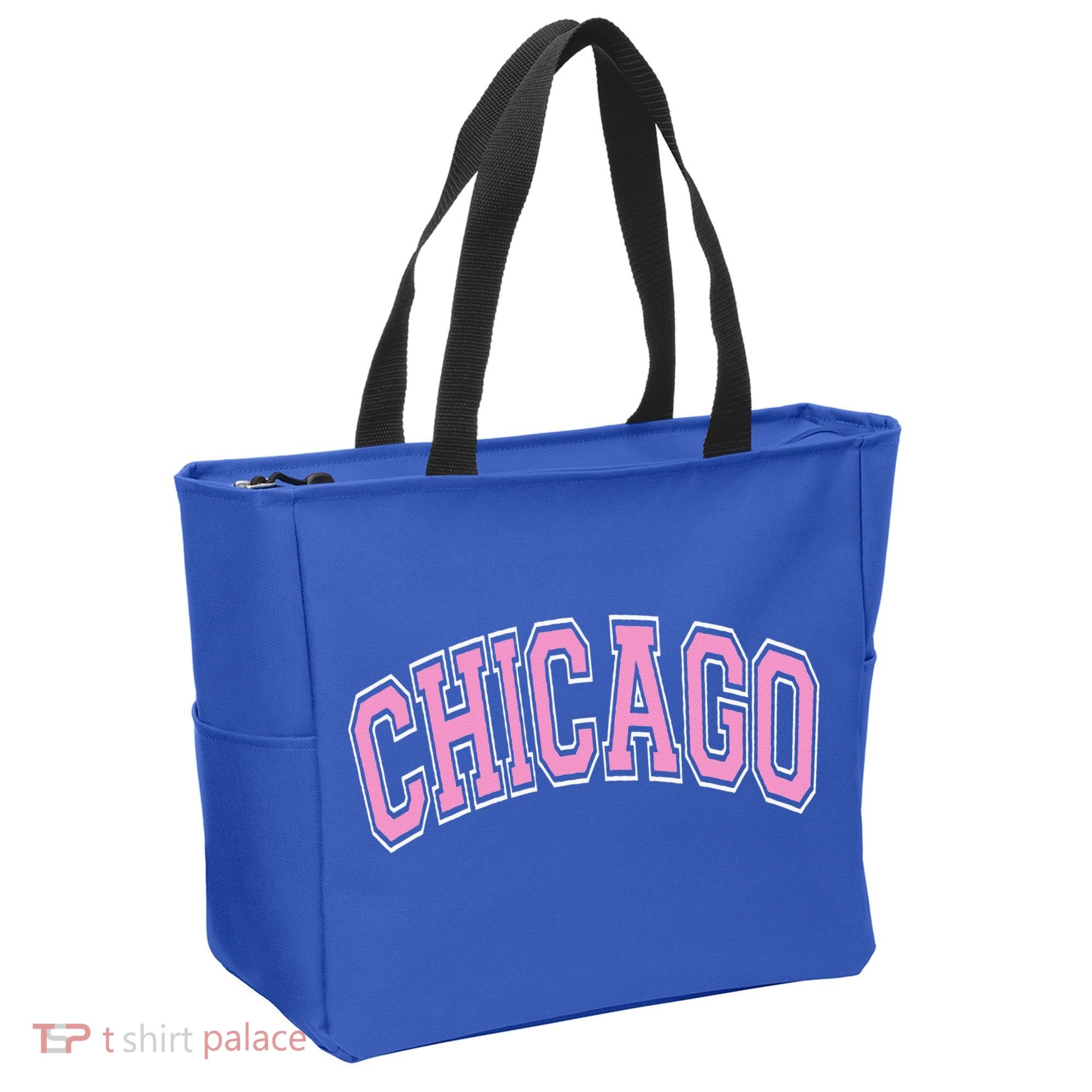 Chicago Illinois IL Varsity Style Pink Text Tote Bag
