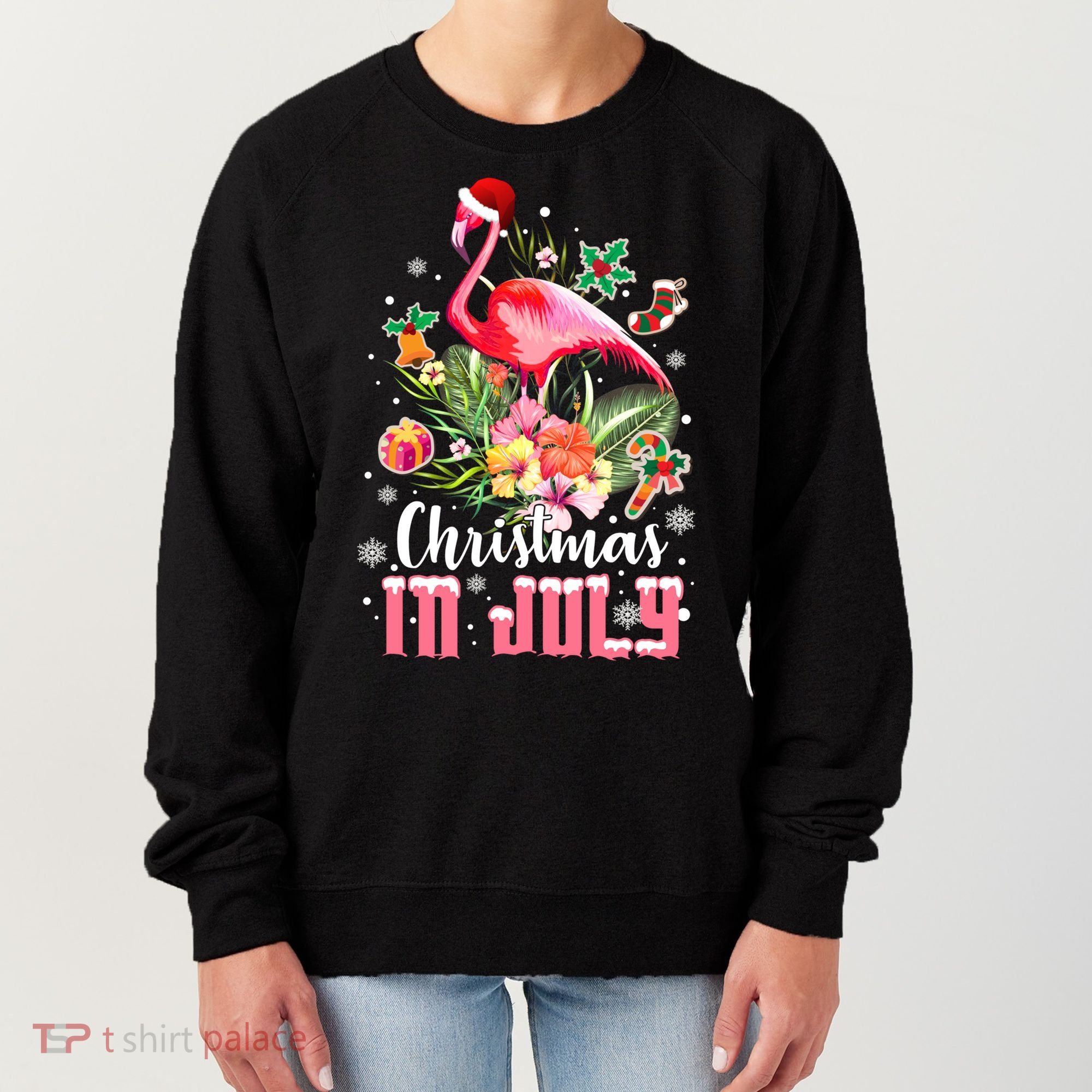 Christmas In July Cool Gift Pink Flamingo Gift Women's Sweatshirt