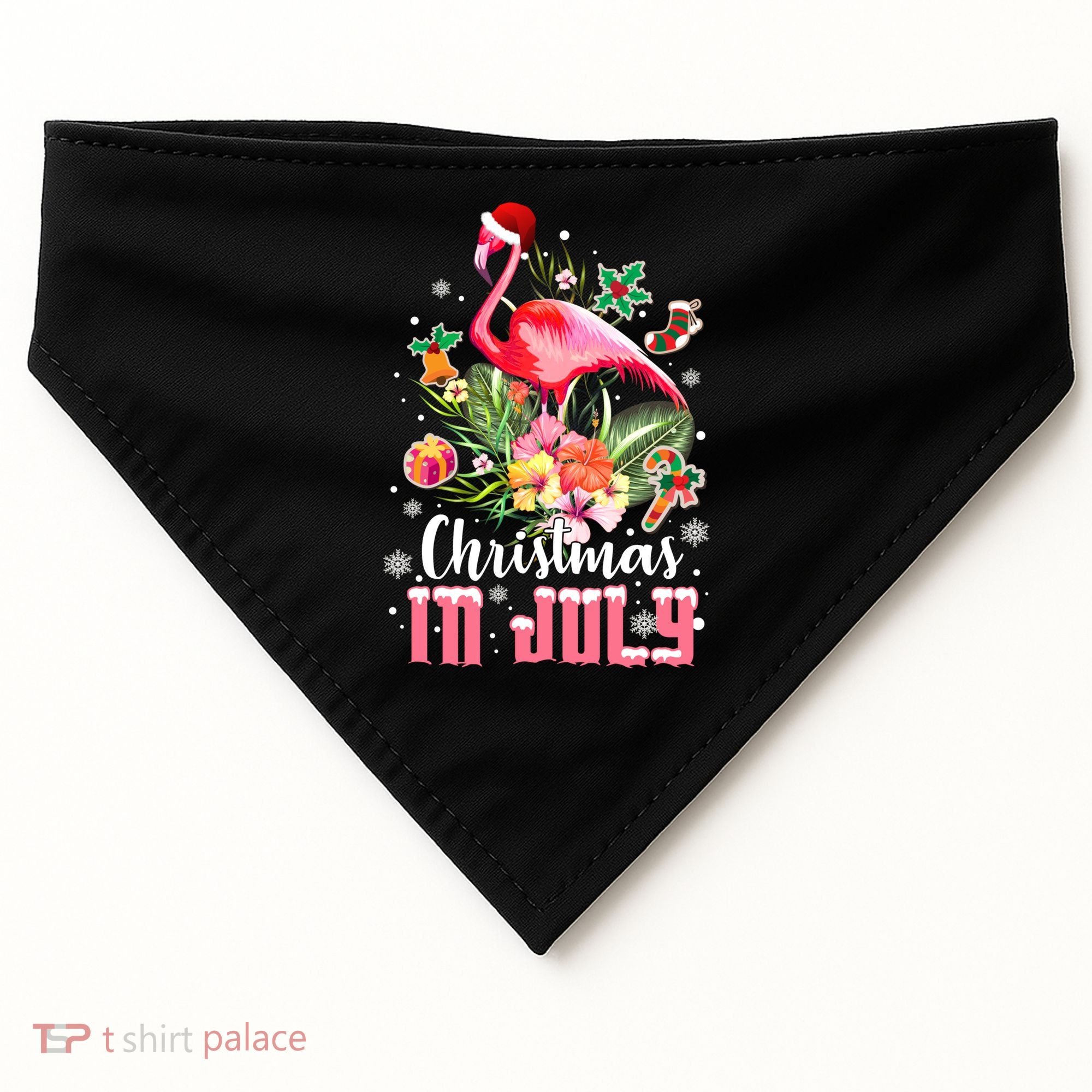Christmas In July Cool Gift Pink Flamingo Gift USA-Made Doggie Bandana
