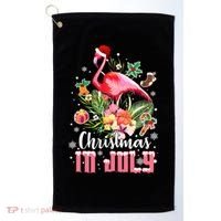 Christmas In July Cool Gift Pink Flamingo Gift Golf Towel thumb 0