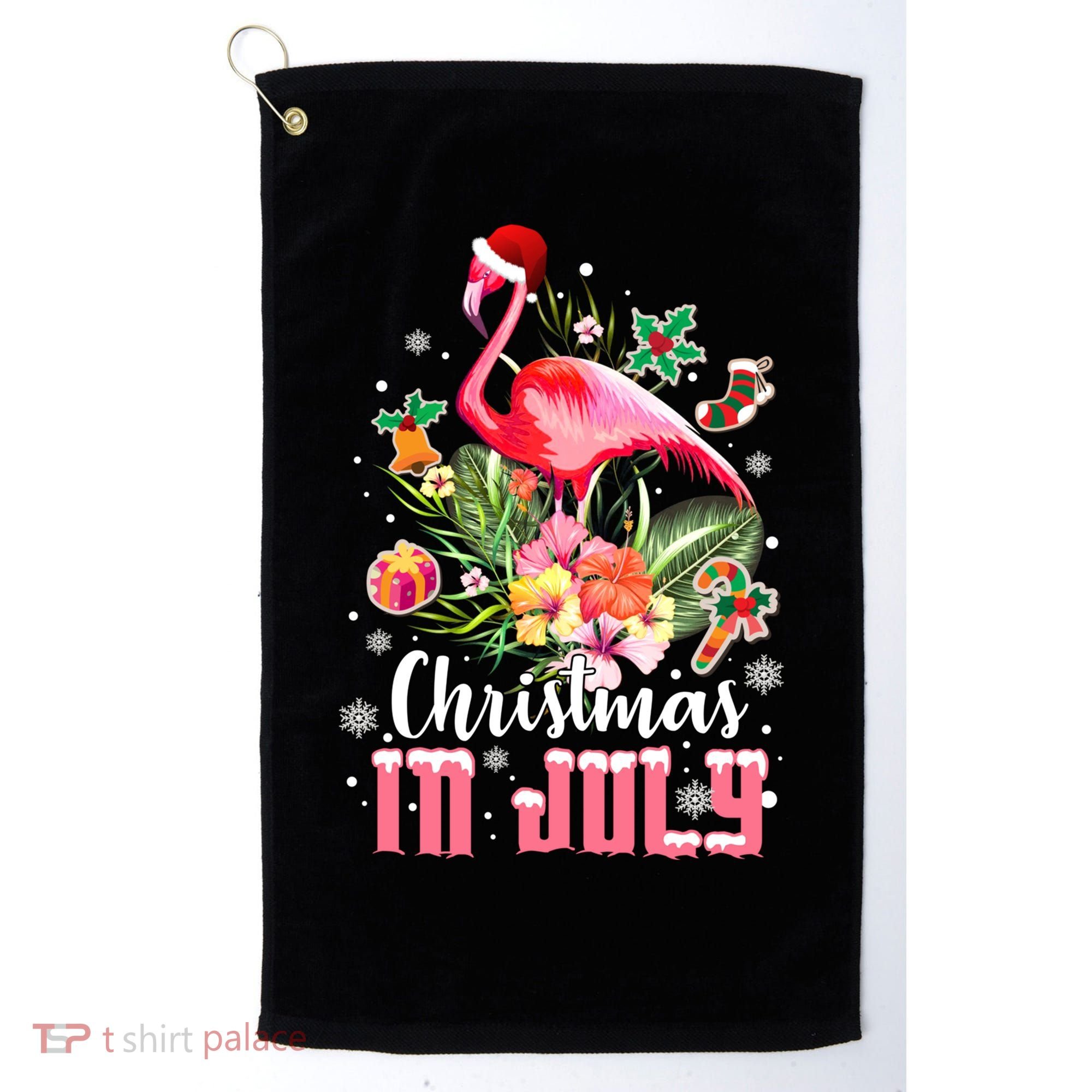 Christmas In July Cool Gift Pink Flamingo Gift Golf Towel