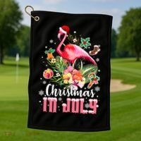 Christmas In July Cool Gift Pink Flamingo Gift Golf Towel thumb 1