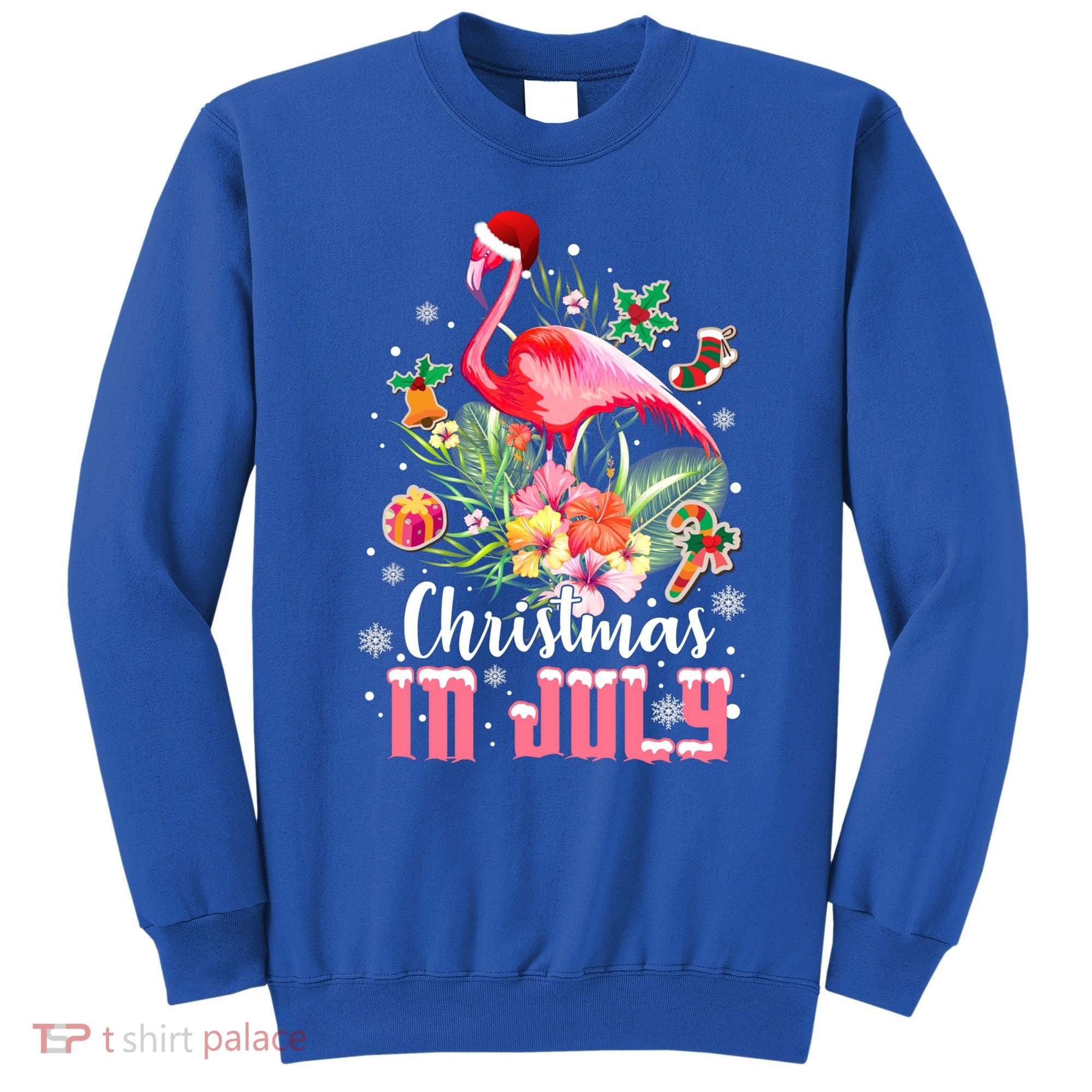 Christmas In July Cool Gift Pink Flamingo Gift Sweatshirt