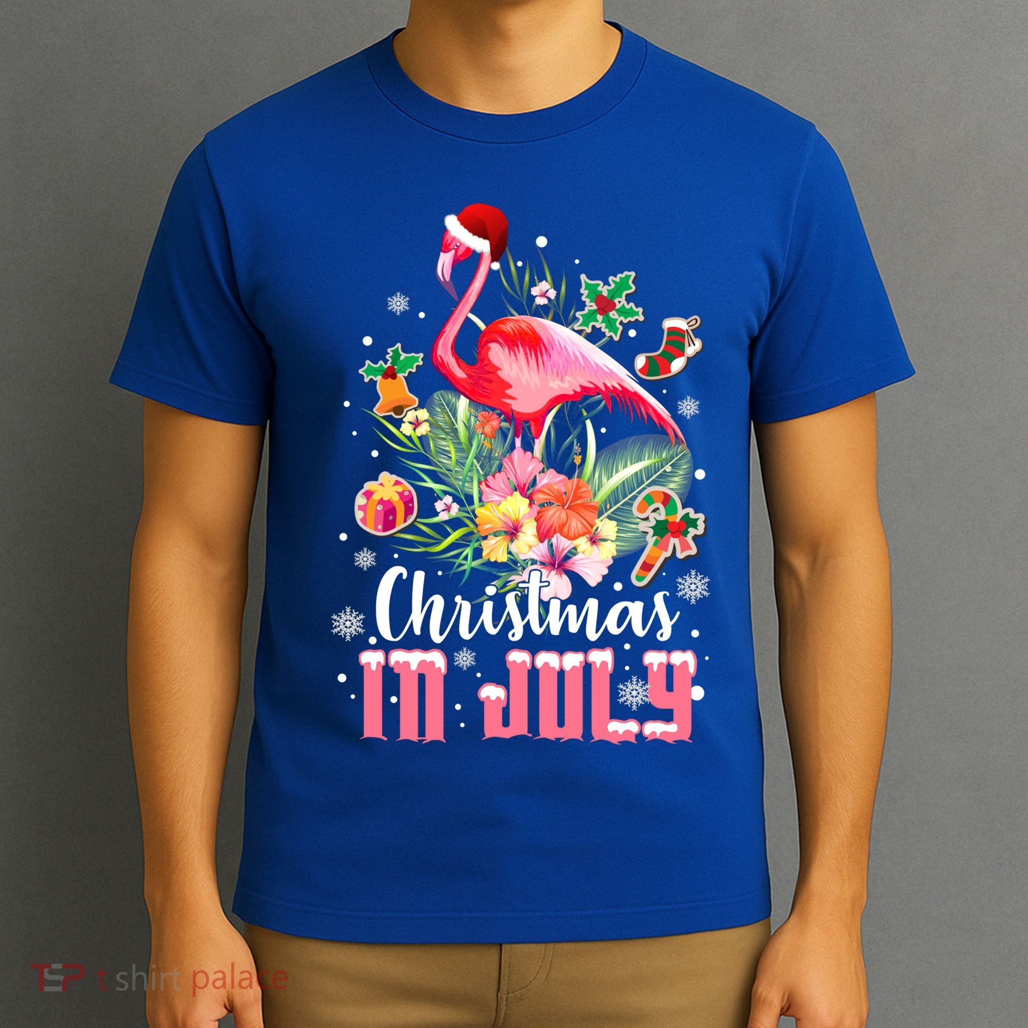 Christmas In July Cool Gift Pink Flamingo Gift T-Shirt