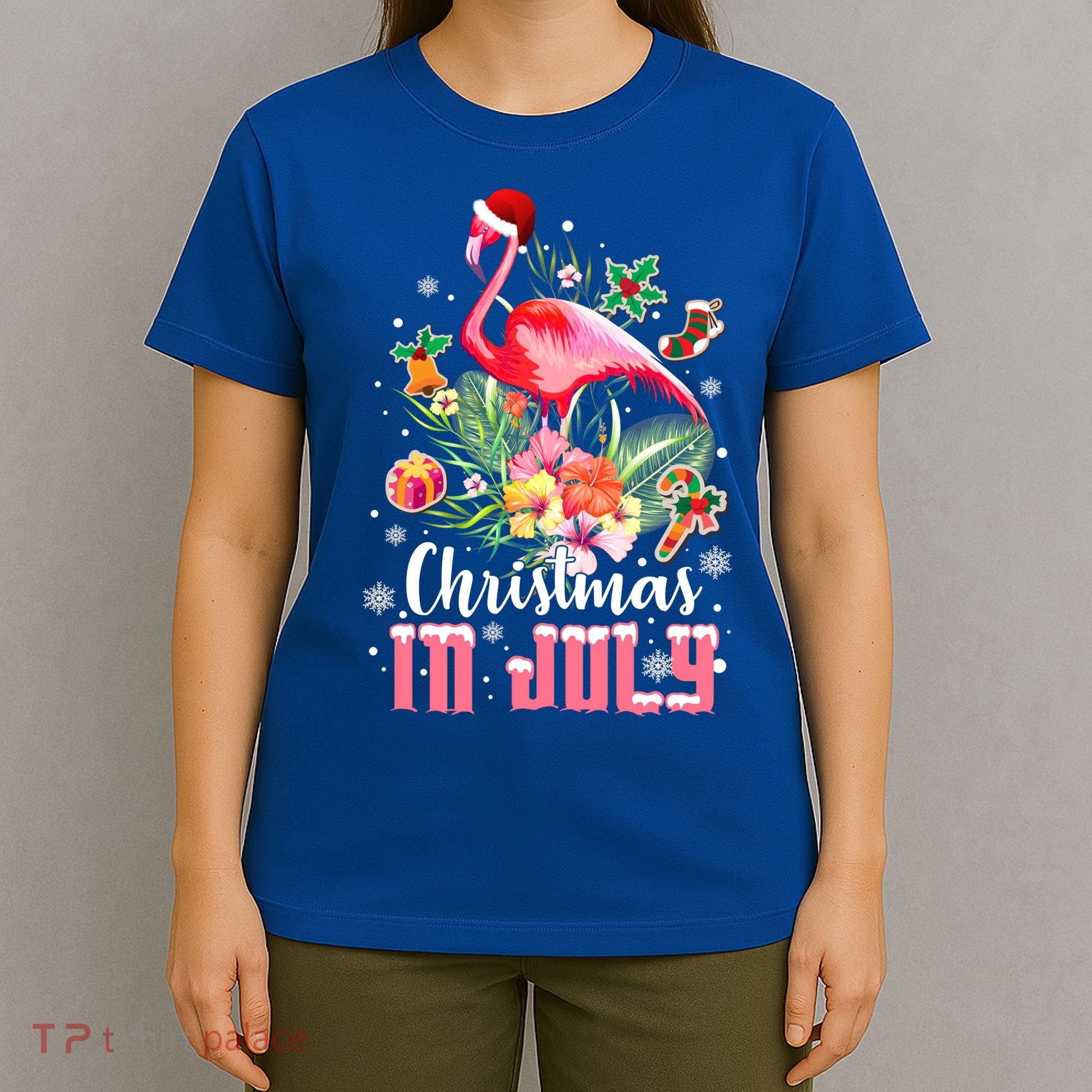 Christmas In July Cool Gift Pink Flamingo Gift T-Shirt