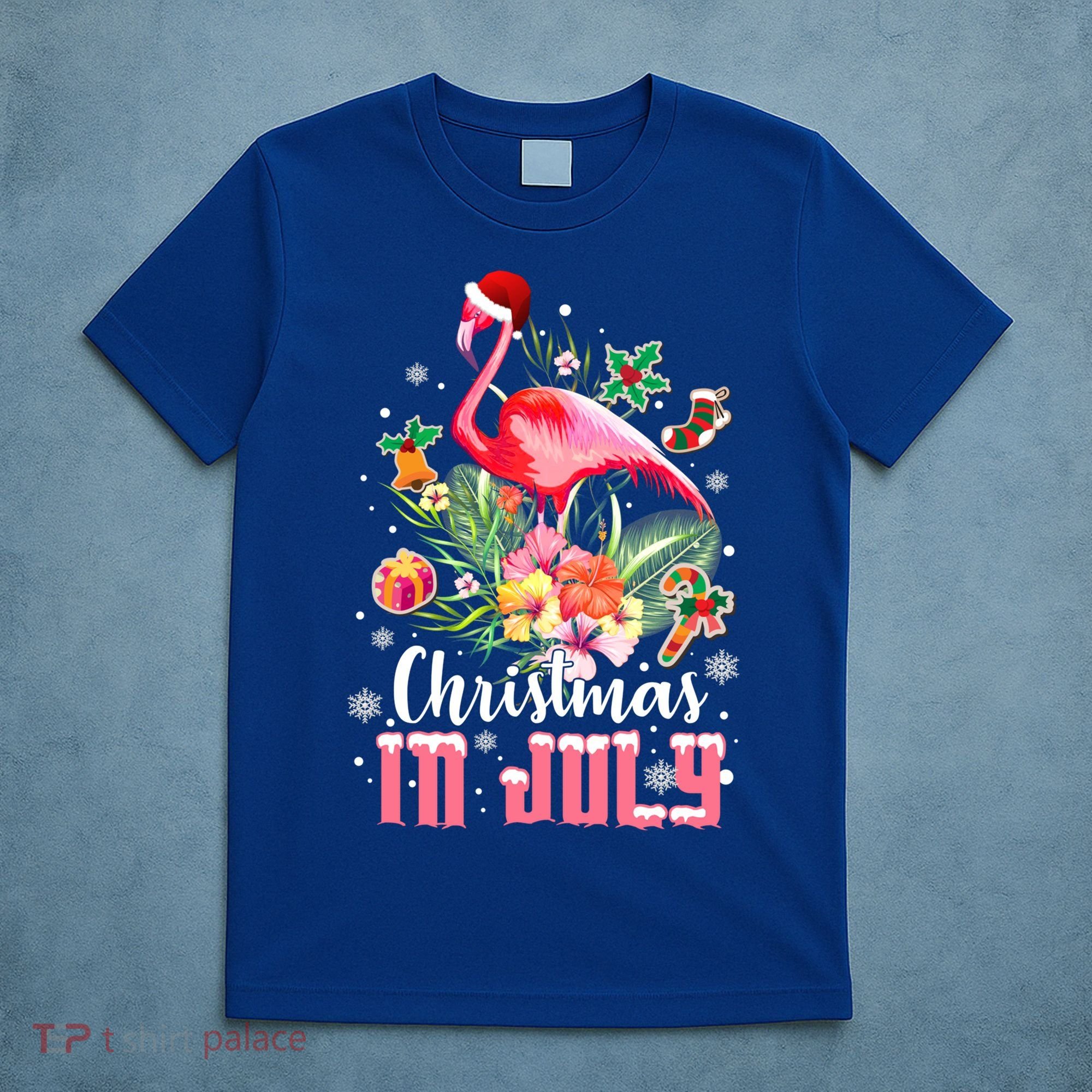Christmas In July Cool Gift Pink Flamingo Gift T-Shirt