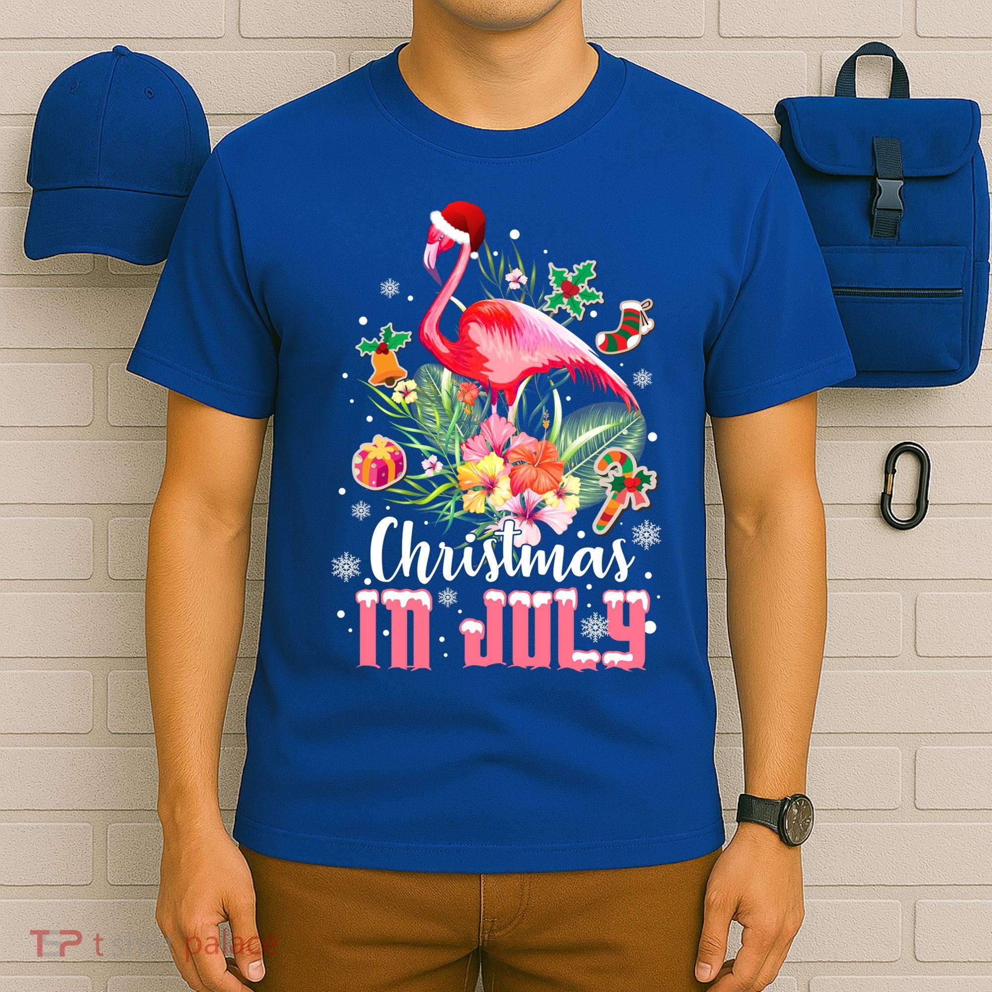 Christmas In July Cool Gift Pink Flamingo Gift T-Shirt