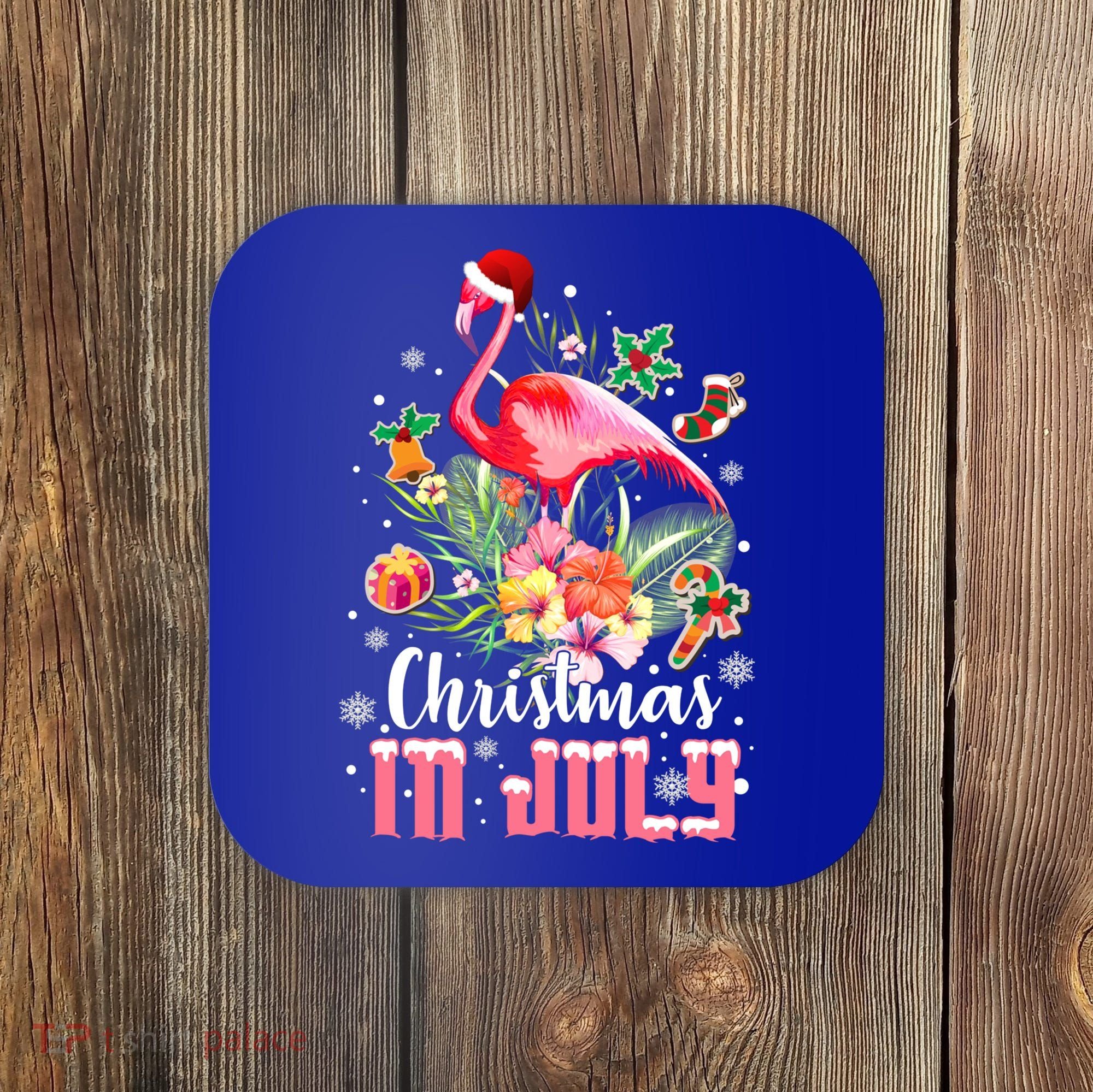 Christmas In July Cool Gift Pink Flamingo Gift Coaster
