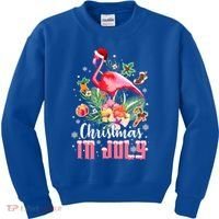 Christmas In July Cool Gift Pink Flamingo Gift Kids Sweatshirt thumb 0