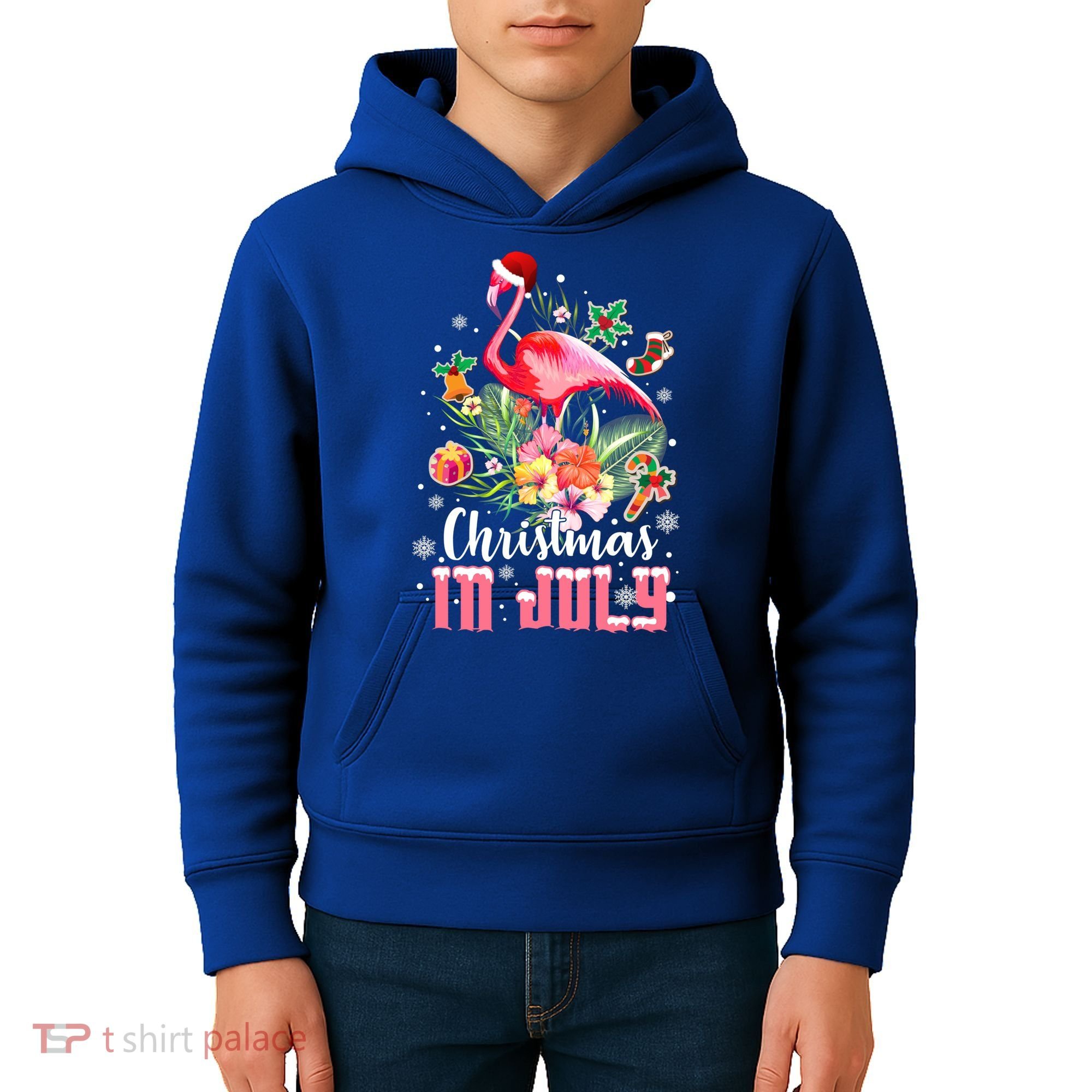 Christmas In July Cool Gift Pink Flamingo Gift Kids Hoodie