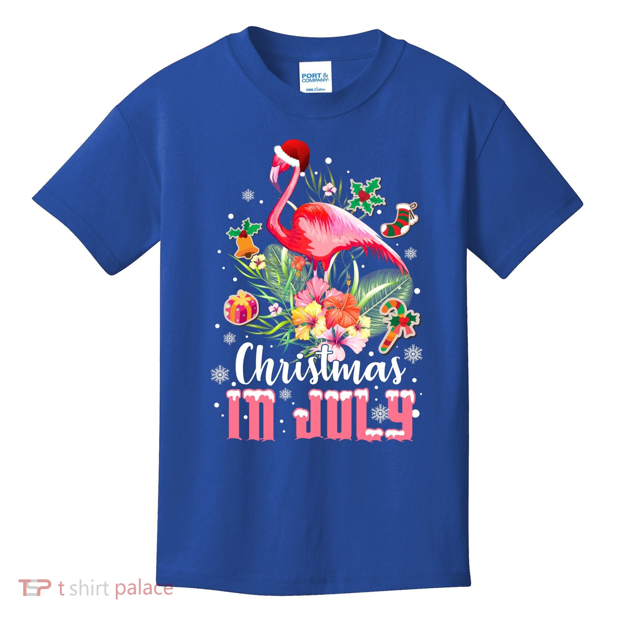 Christmas In July Cool Gift Pink Flamingo Gift Kids T-Shirt