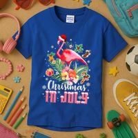 Christmas In July Cool Gift Pink Flamingo Gift Kids T-Shirt thumb 3