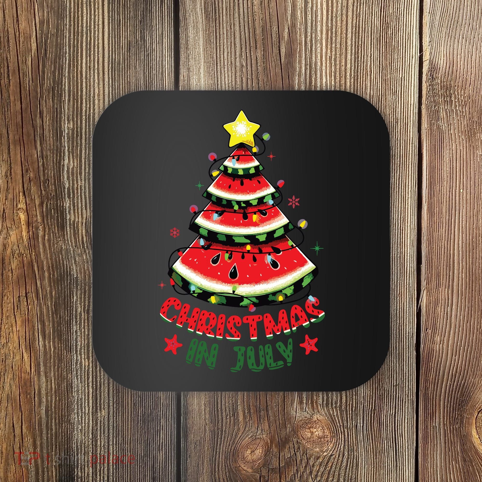 Christmas In July Shirts Watermelon Xmas Tree Coaster