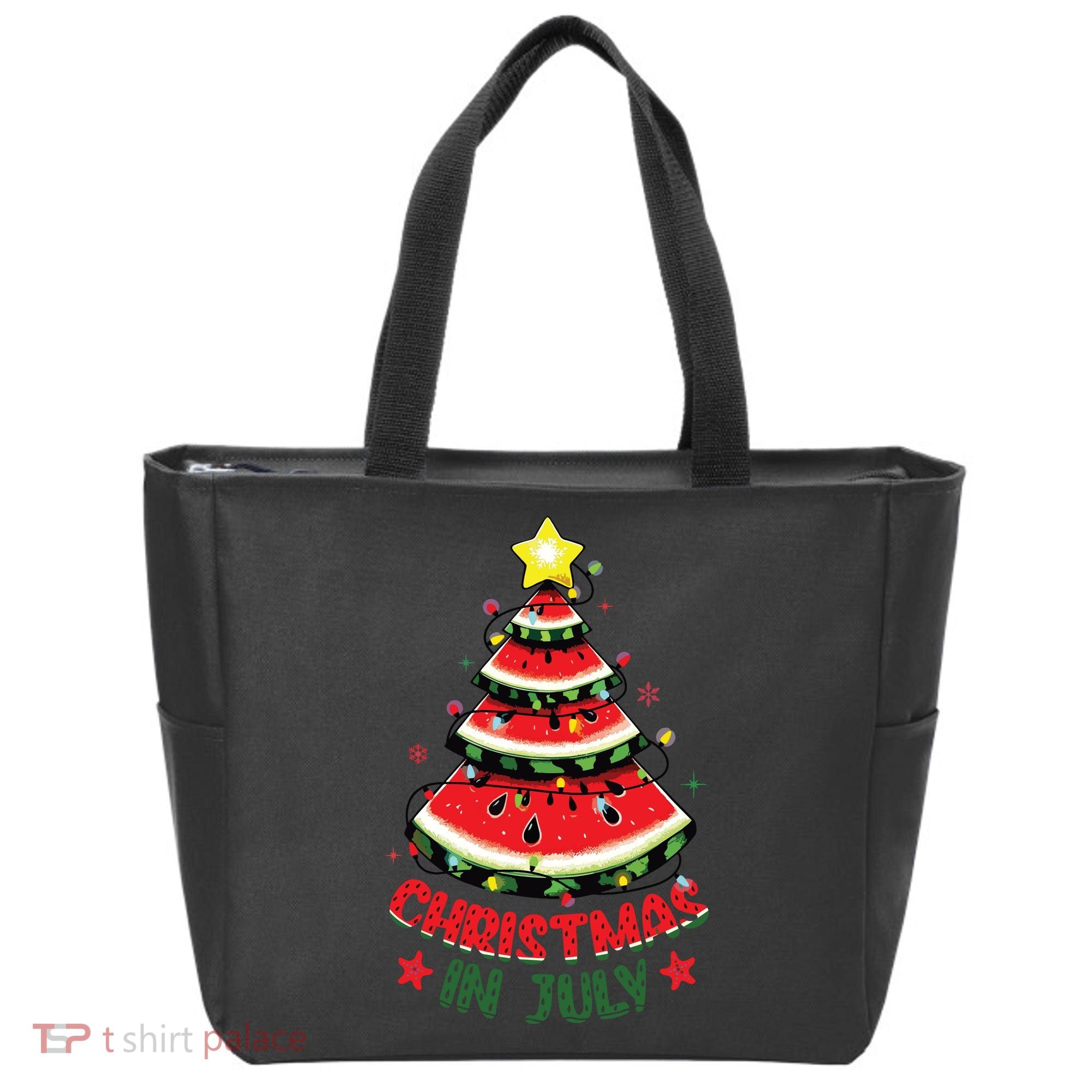Christmas In July Shirts Watermelon Xmas Tree Tote Bag