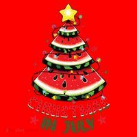 Christmas In July Shirts Watermelon Xmas Tree Santa Hat thumb 1