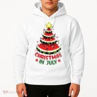 Christmas In July Shirts Watermelon Xmas Tree Hoodie thumb 2