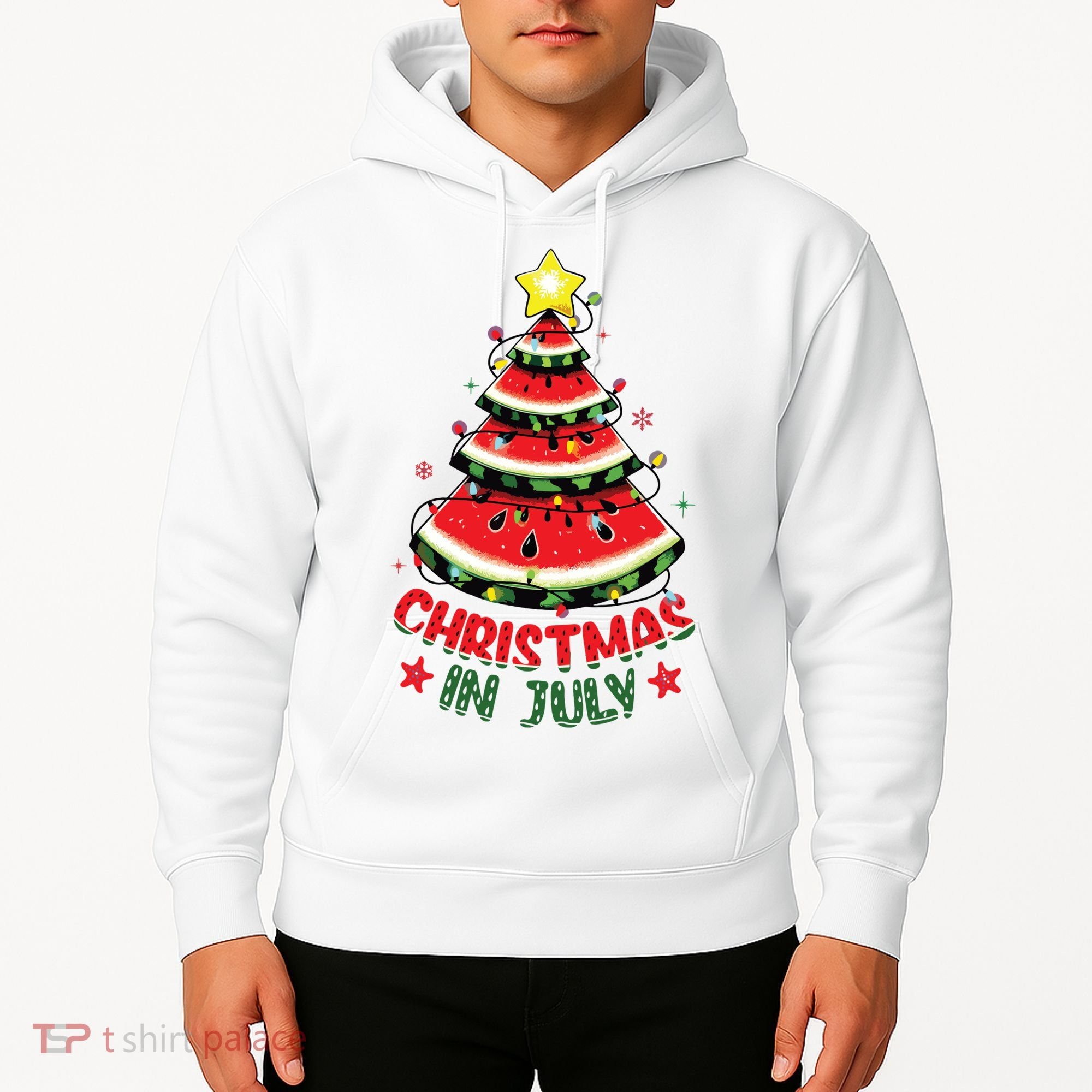 Christmas In July Shirts Watermelon Xmas Tree Hoodie