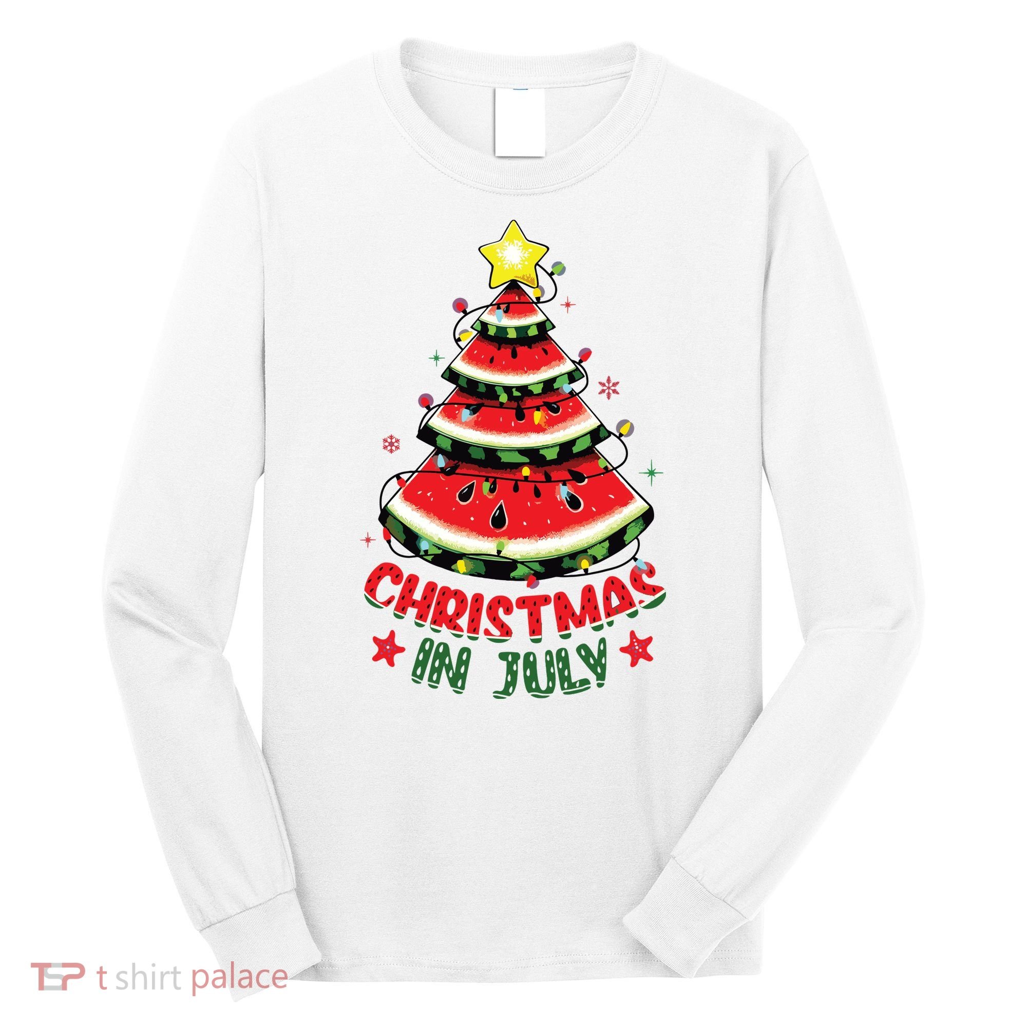 Christmas In July Shirts Watermelon Xmas Tree Long Sleeve Shirt