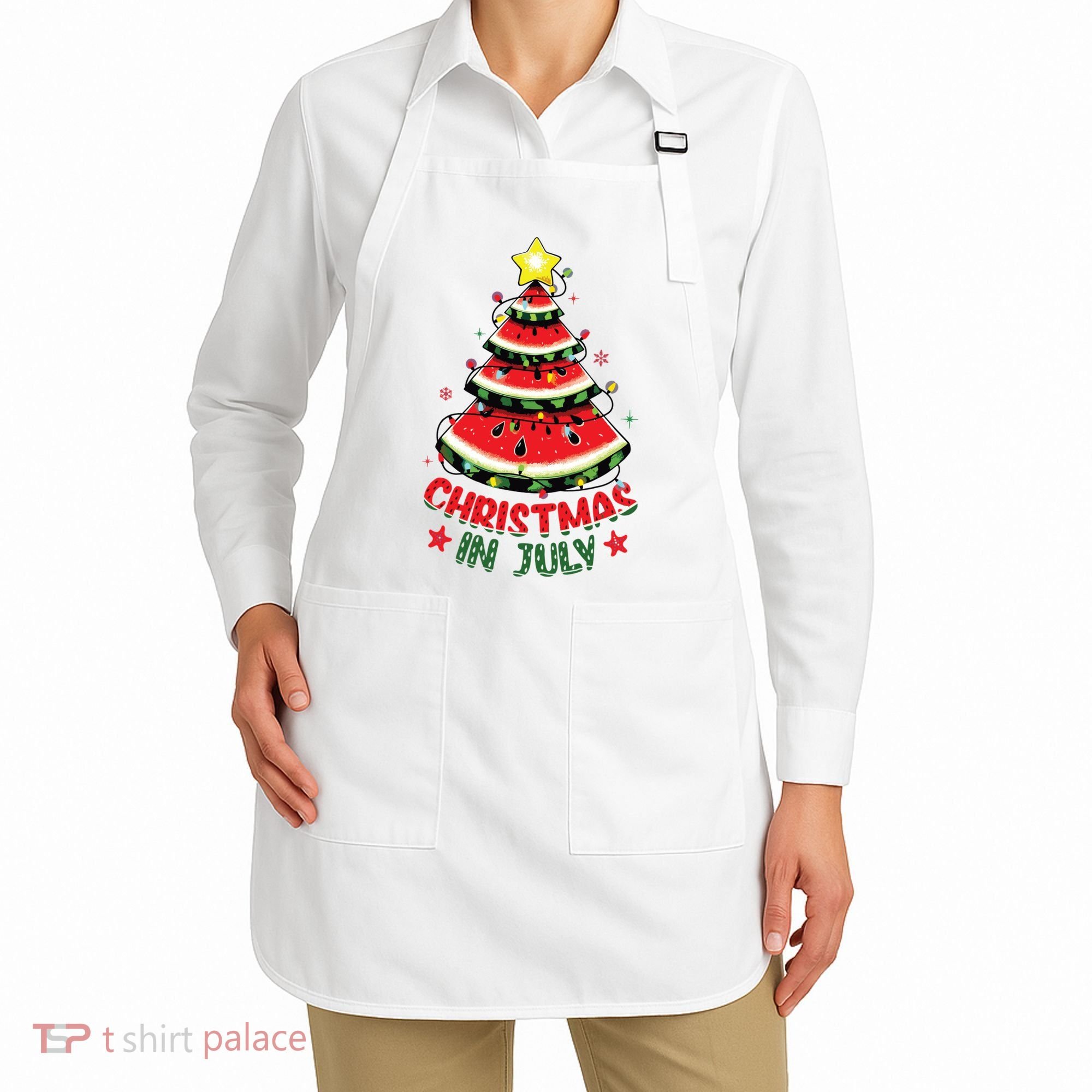Christmas In July Shirts Watermelon Xmas Tree Apron